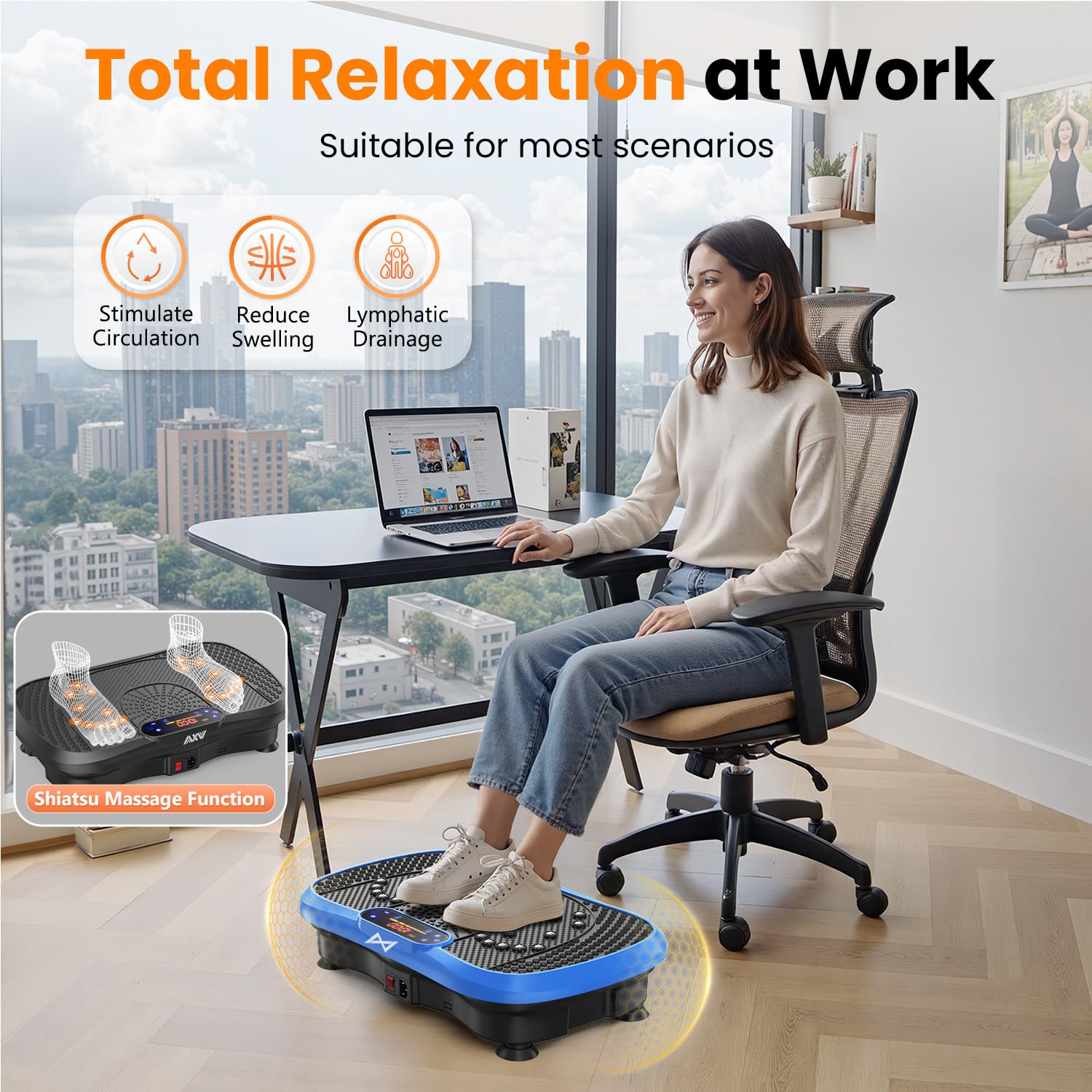 AXV Vibration Plate Fitness Platform Exercise Machine Vibrating Shaking Full Body Shaker Workout Vibrate Stand Shake Board Sport for Weight Loss Fat Burner for Gym Home Office BLUE  U1