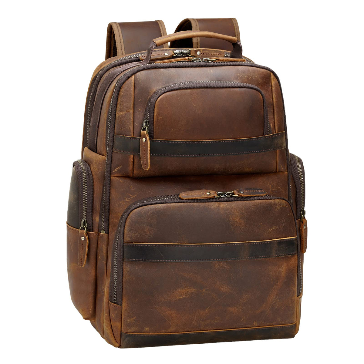 TIDING Men's Vintage Leather Backpack 15.6" Laptop Bag Large Capacity Business Travel Hiking Shoulder Daypacks Brown(fits 15.6" Laptop) X-Large U1
