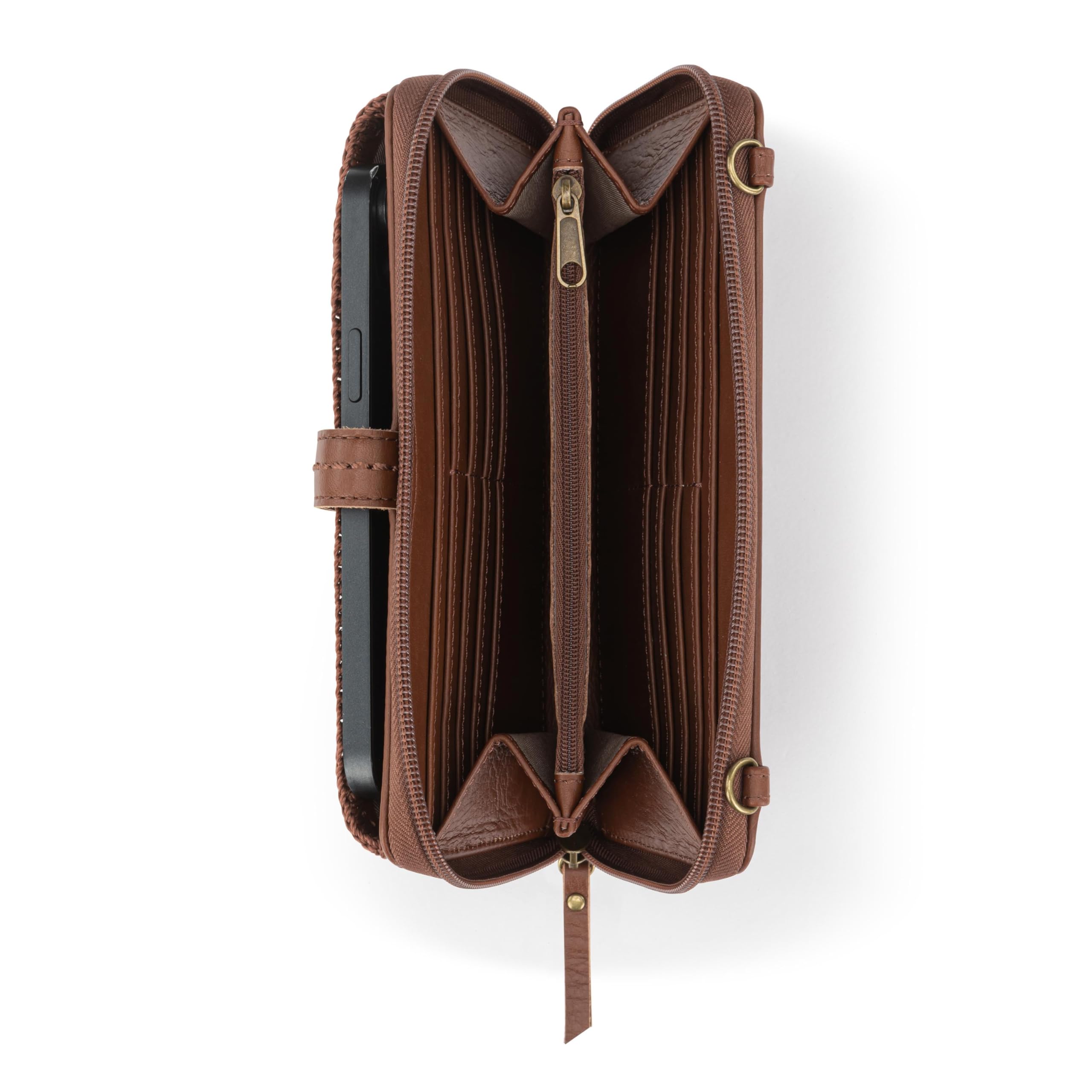 The Sak Iris Large Smartphone Crossbody Bag in Leather, Convertible Wristlet Purse Design - Whiskey Whiskey Large U1