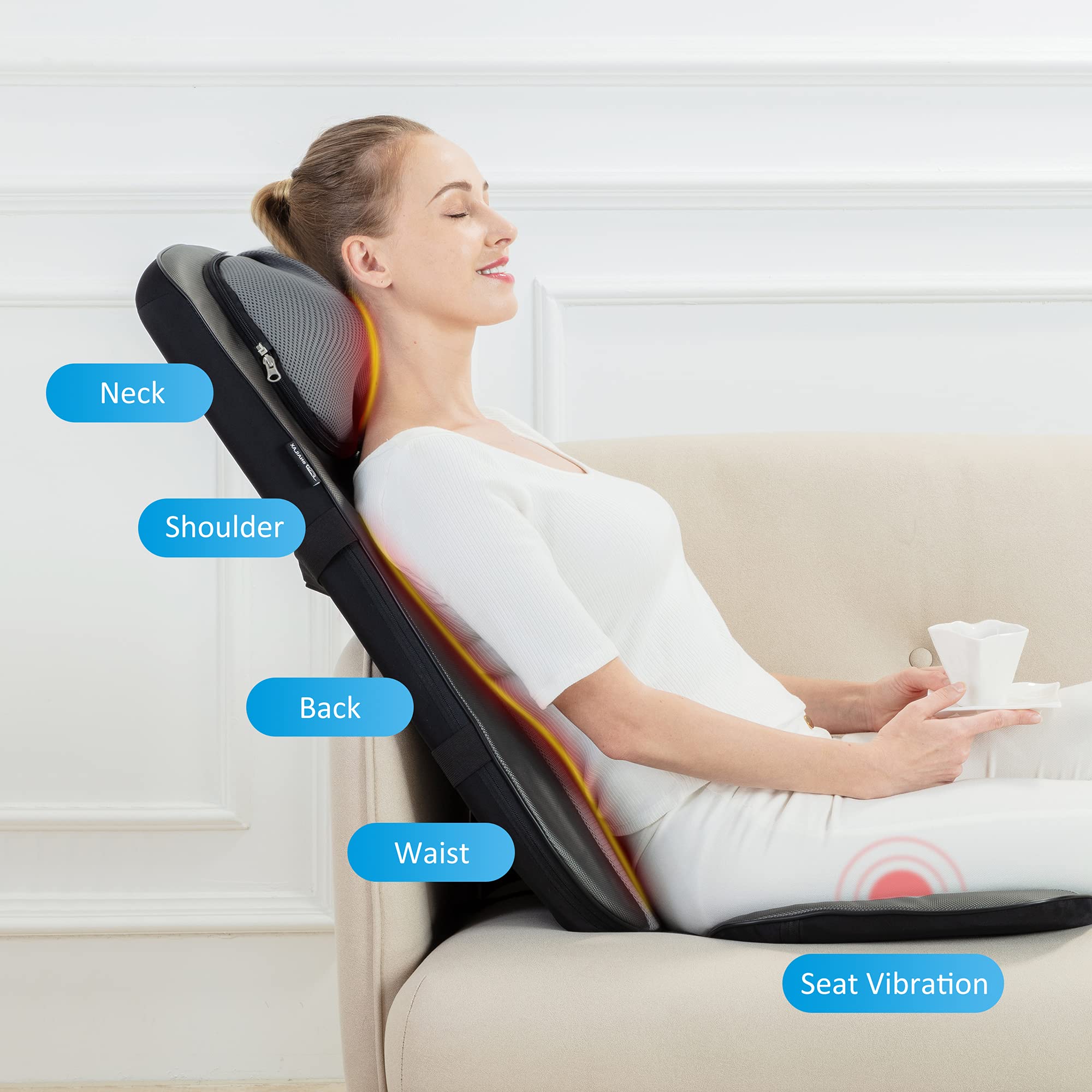 Snailax shiatsu Neck & Back Massager with Heat, Full Back Kneading Shiatsu or Rolling Massage, Massage Chair pad with Height Adjustment, Back Massager for Neck and Shoulder Grey and Black 1 Count (Pack of 1) U2