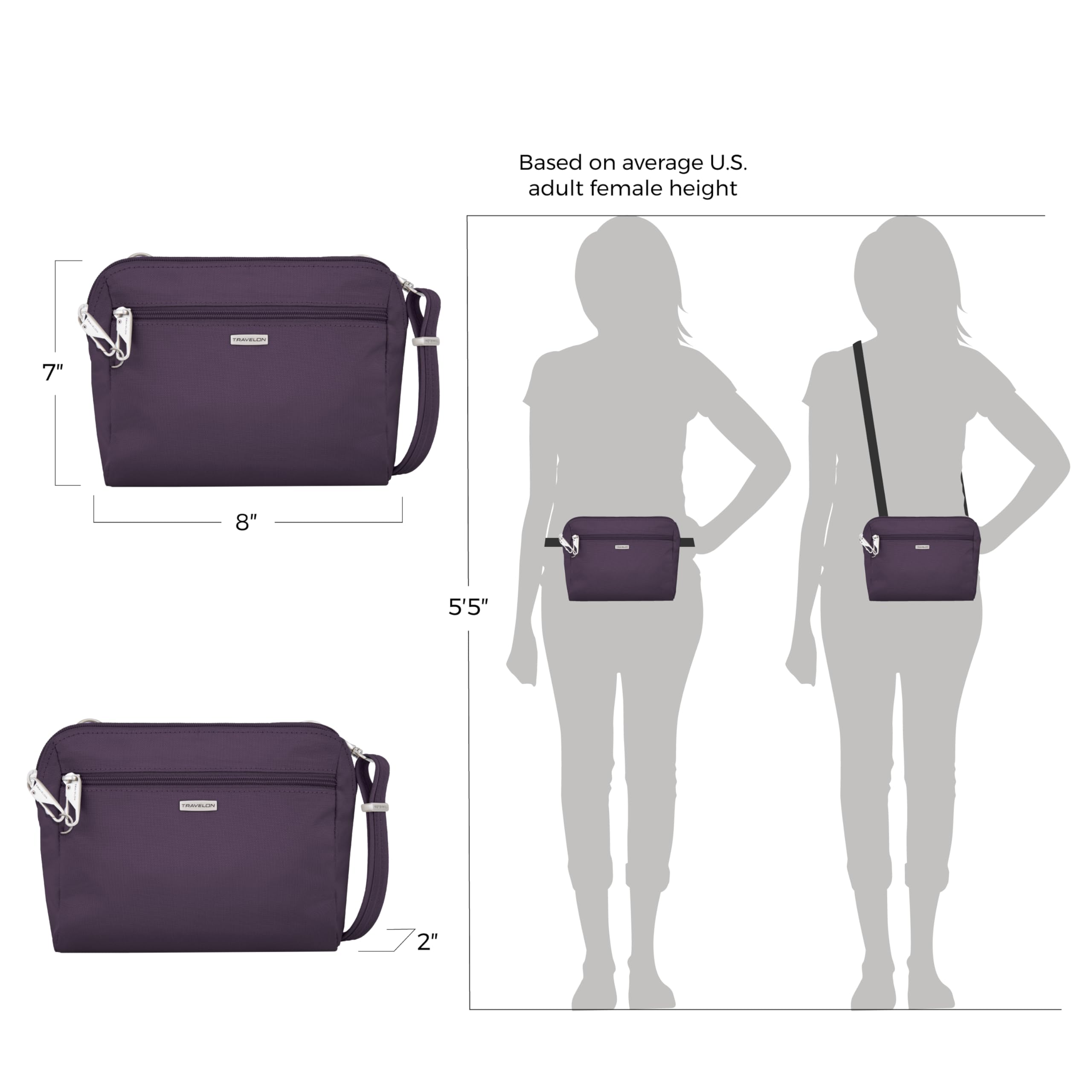 Travelon Anti-Theft Classic Convertible Crossbody & Waist Pack Purple One Size U1