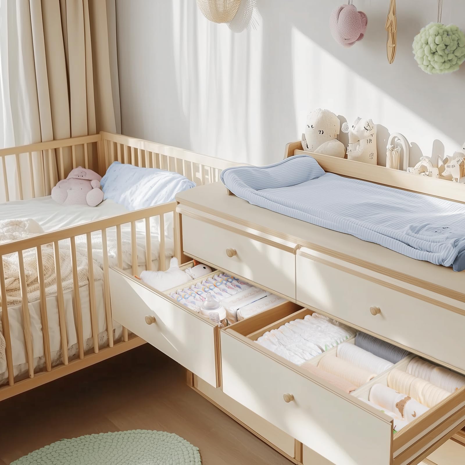 Criusia Drawer Organizer Clothes, 21 Pack Dresser Organizer for Baby Clothes, Underwear, Sock - Foldable Closet Organization and Storage Dividers Bins for Nursery, Bedroom (Beige) Beige 21PACK U1