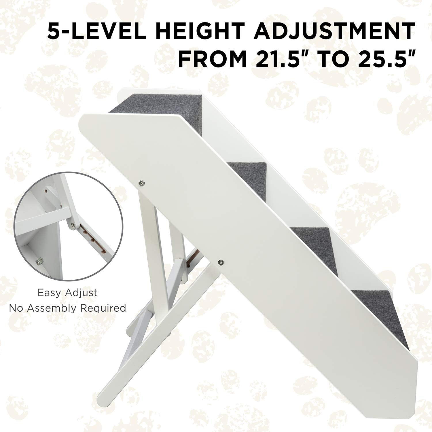 Arf Pets Wood Dog Stairs, 4 Levels Height Adjustment Wide Pet Steps, Foldable, White White  U1