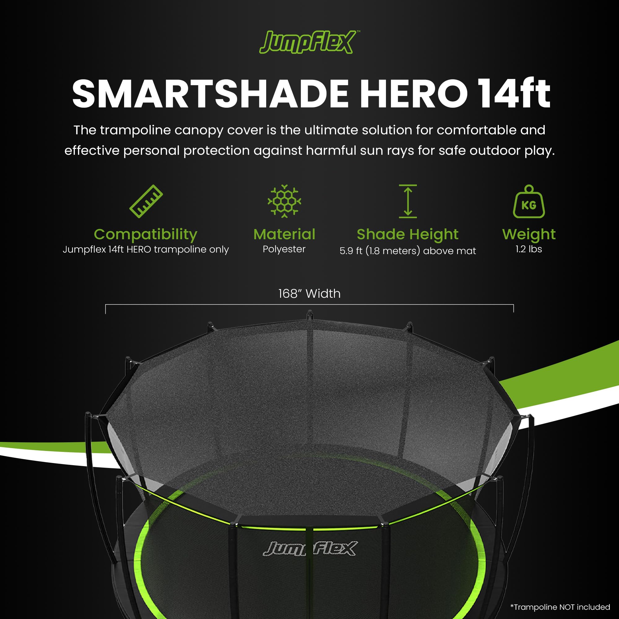 JumpFlex SMARTSHADE Soft Outdoor Trampoline Shade Canopy Cover for Sun Protection, Compatible with Hero 14' Model ONLY, Trampoline NOT Included, Black Black 14 FT U1