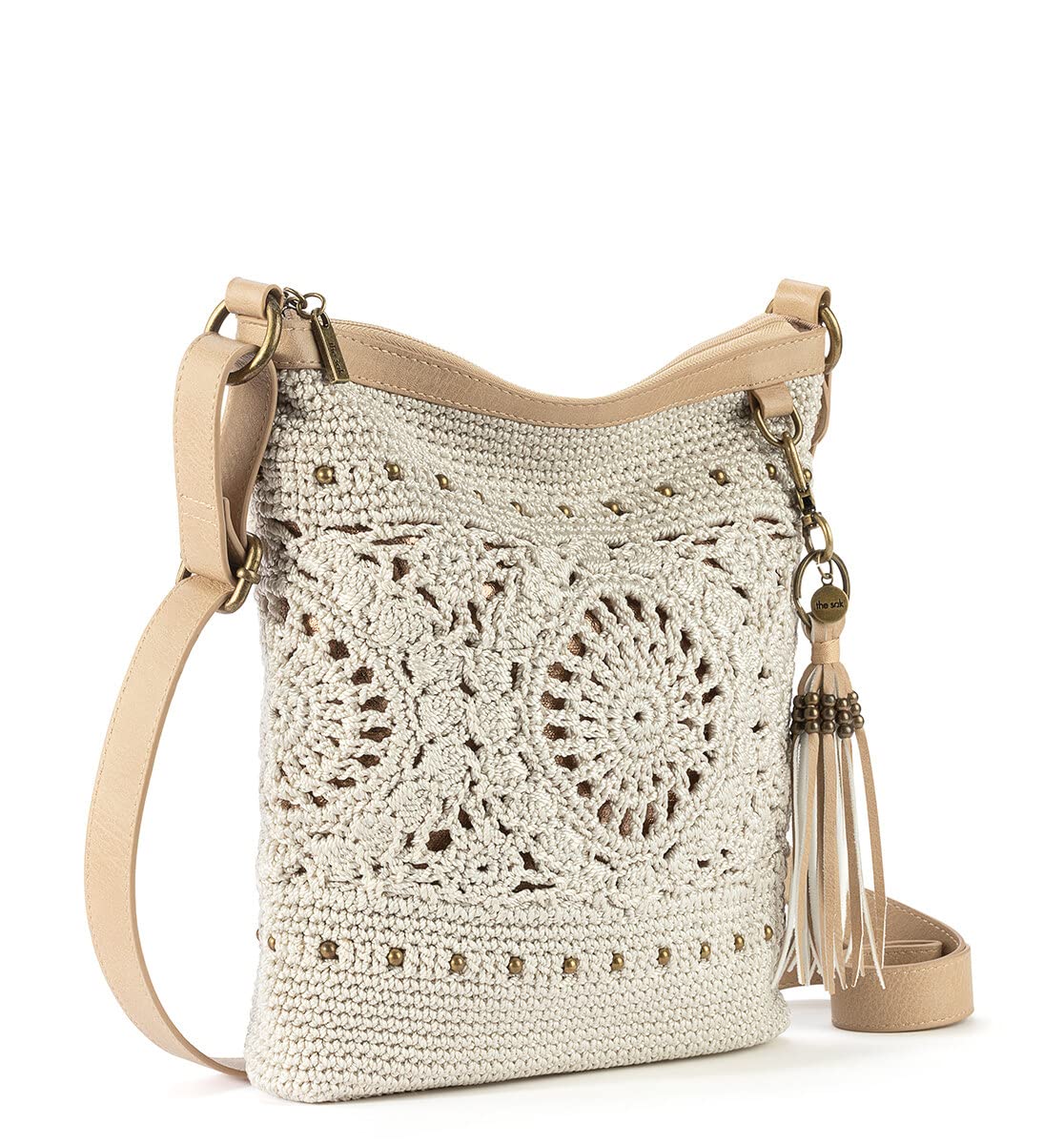 The Sak Lucia Crossbody Bag in Crochet, Convertible Purse with Adjustable Shoulder Strap, Natural Medallion Natural Medallion One Size U1
