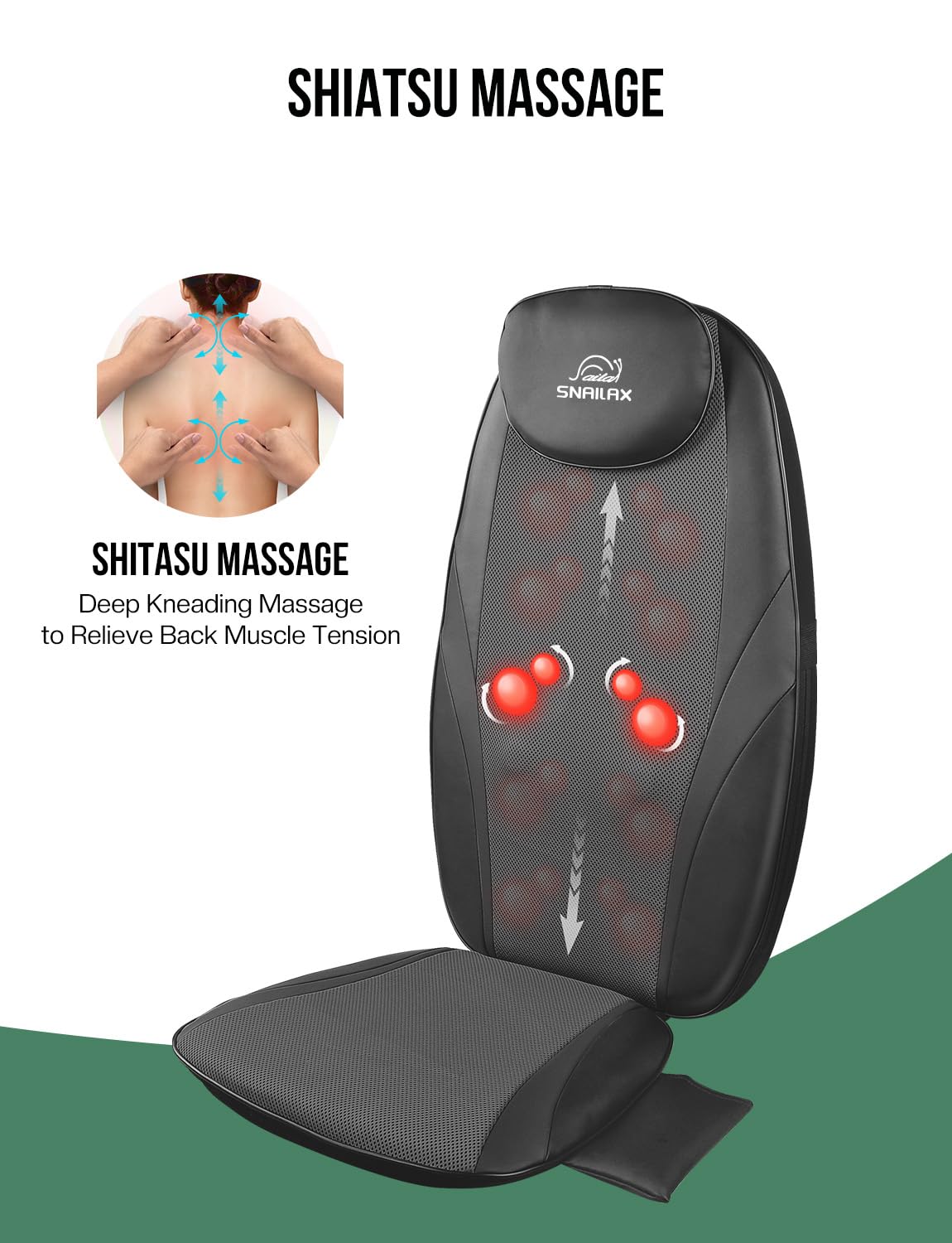 Snailax Back Massager with Soothing Heat, Gifts for Men, Women, Electric Deep Tissue Kneading Full Body Massage Chair for Back Pain, Home, Office Use, App Control Black 1 Count U1