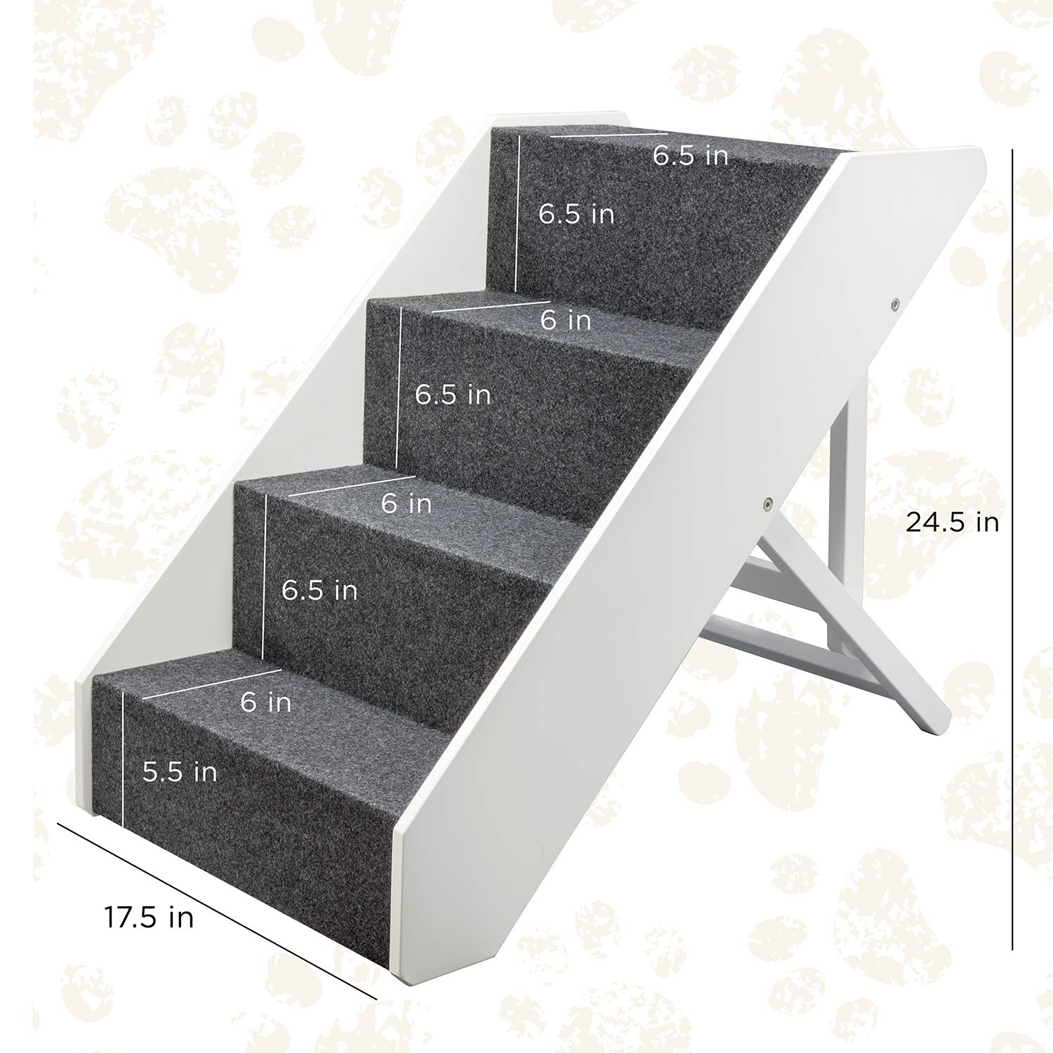 Arf Pets Wood Dog Stairs, 4 Levels Height Adjustment Wide Pet Steps, Foldable, White White  U1