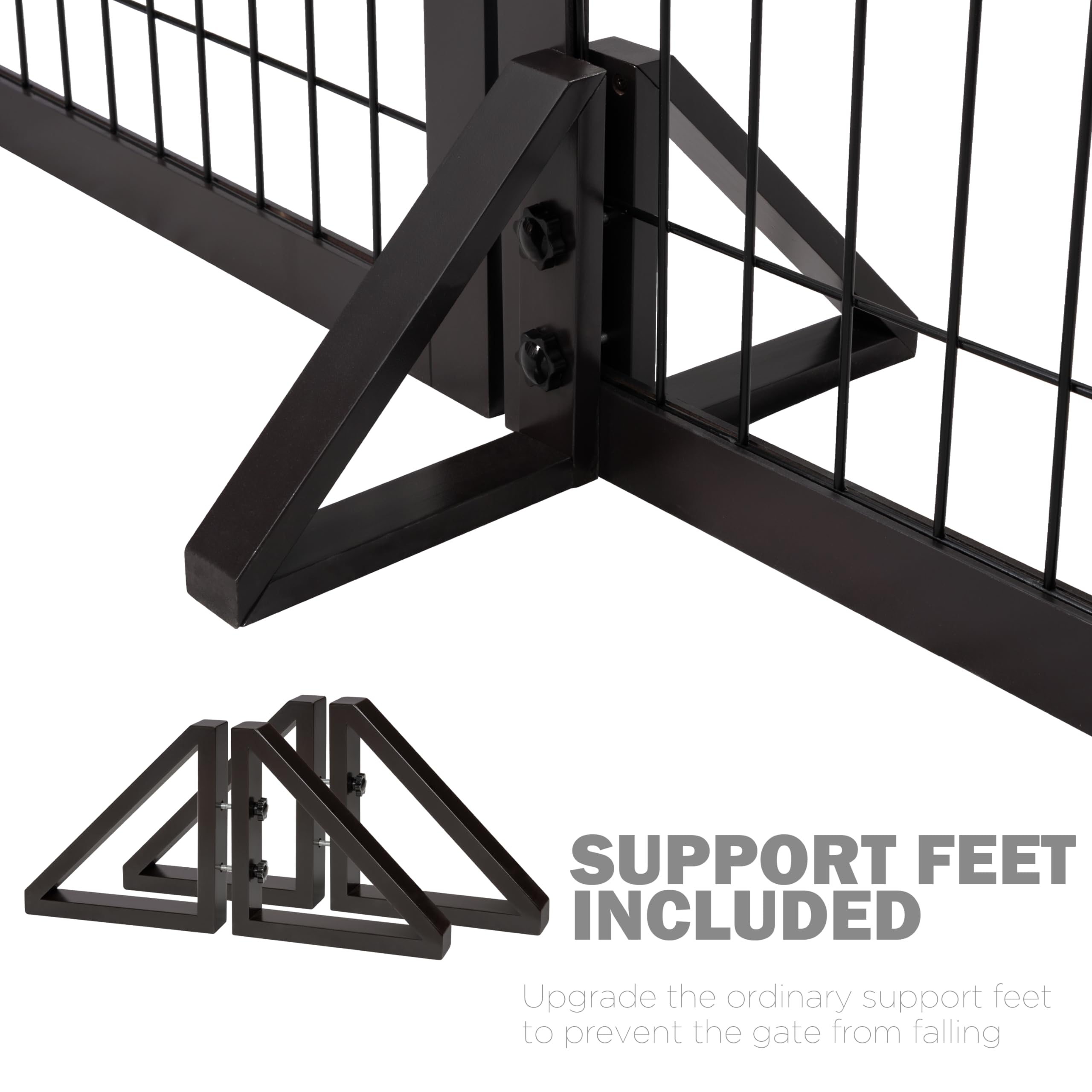 SPIRICH 96-inch Extra Wide 30-inches Tall Dog Gate with Door Walk Through, Freestanding Wire Pet Gate for The House, Doorway, Stairs, Pet Puppy Safety Fence, Support Feet Included(Espresso) U1
