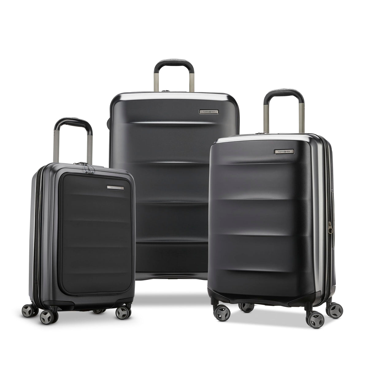 Samsonite Octiv Pro 3-Piece Hardside Lightweight (21/24/28) Front Pocket Carry-On Pro, Medium & Large-Checked Luggage Set, Expandable, Four Spinner Wheels, Adjustable Handle, TSA Lock – Black Stealth Black 3-Piece Set (Pro 21 with Front Pocket/  U1