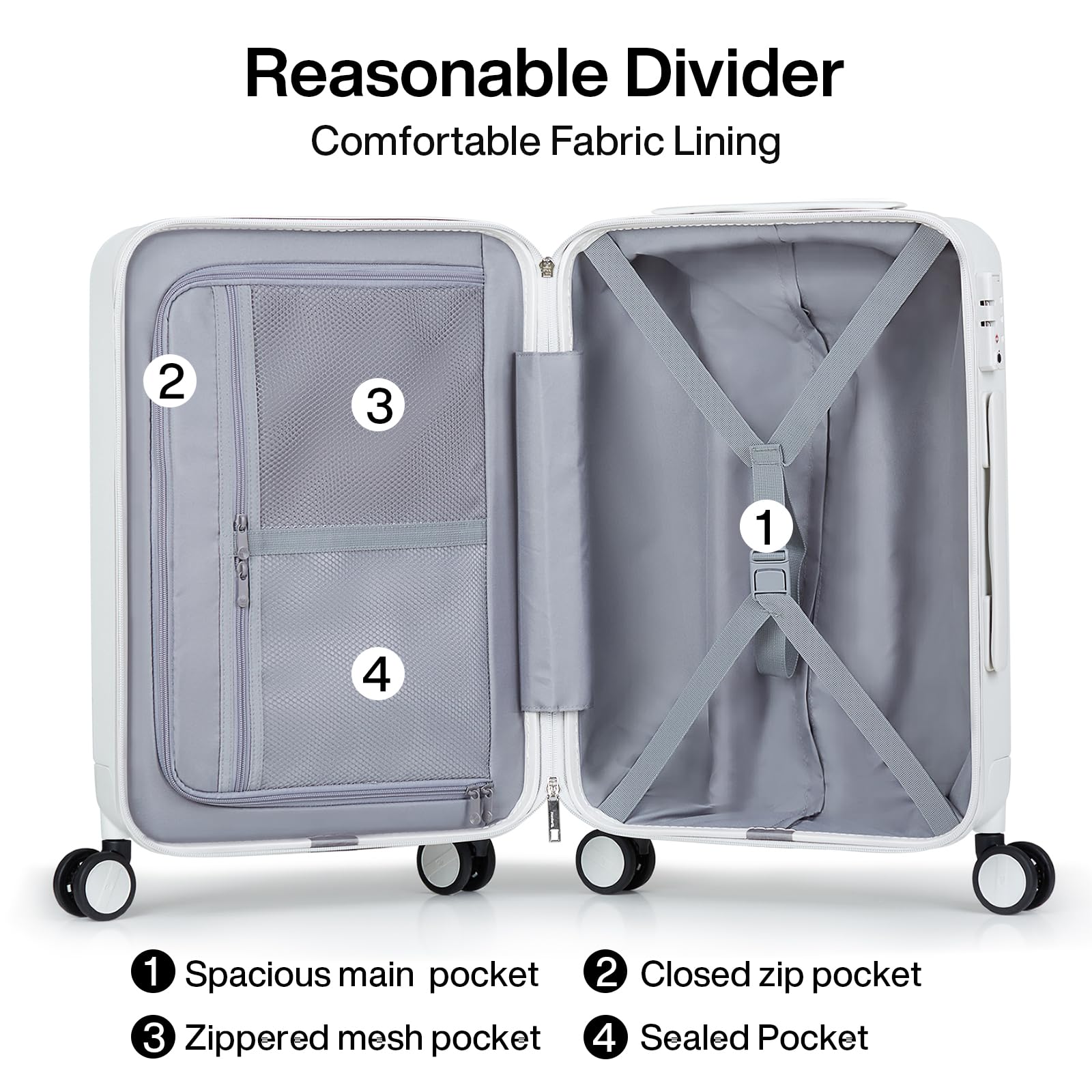 Hanke 20 Inch Carry On Luggage 22x14x9 Airline Approved PC Hard Shell Suitcases with Wheels TSA Luggage for Women Men Lightweight Travel Luggage(Smoke White) Smoke White Carry On 20-Inch U1