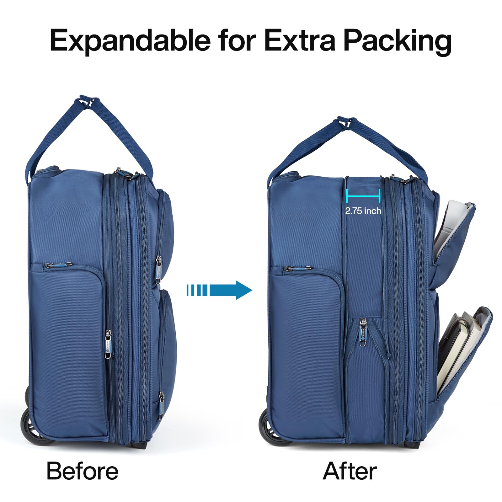 Hanke Softside Expandable Underseat Carry On Bags for Airplanes,Travel Luggage Rolling Bag Personal Item Bag Small Suitcase,Blue,16-Inch Blue Expandable 16-Inch Underseat U1