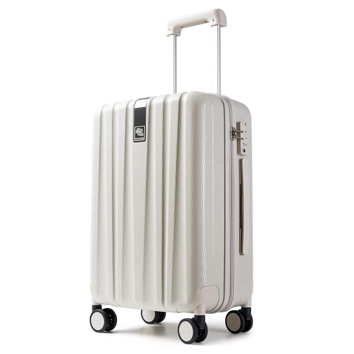 Hanke Lightweight Hardside Checked-Medium Luggage with 8 Spinner Silent Wheels, Travel Luggage, Rolling Suitcase TSA Approved, White, 24-Inch   U1