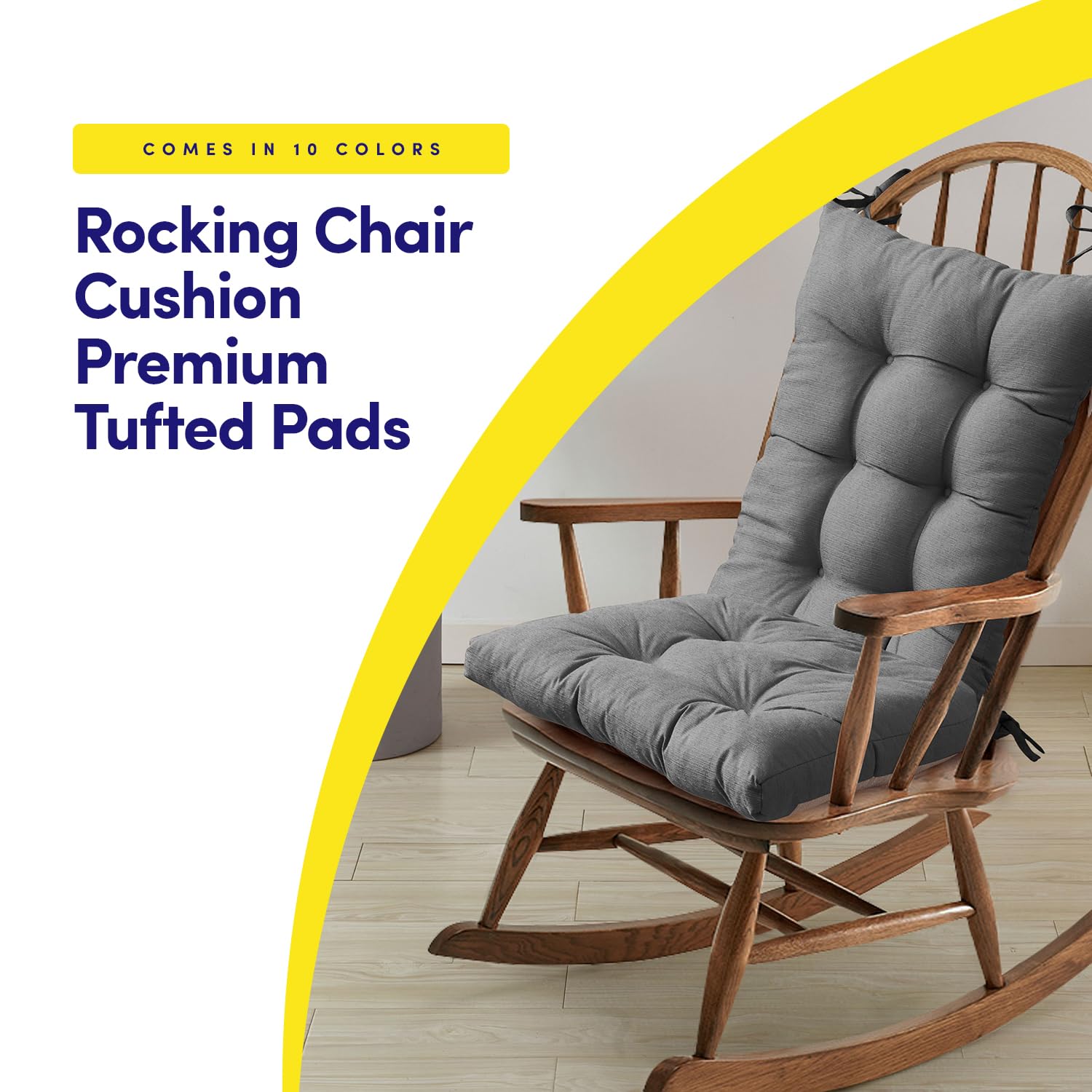 Sweet Home Collection Rocking Chair Cushion Premium Tufted Pads Non Skid Slip Backed Upper and Lower with Ties, 2 Piece Set, Gray Gray 2 Piece Set U2