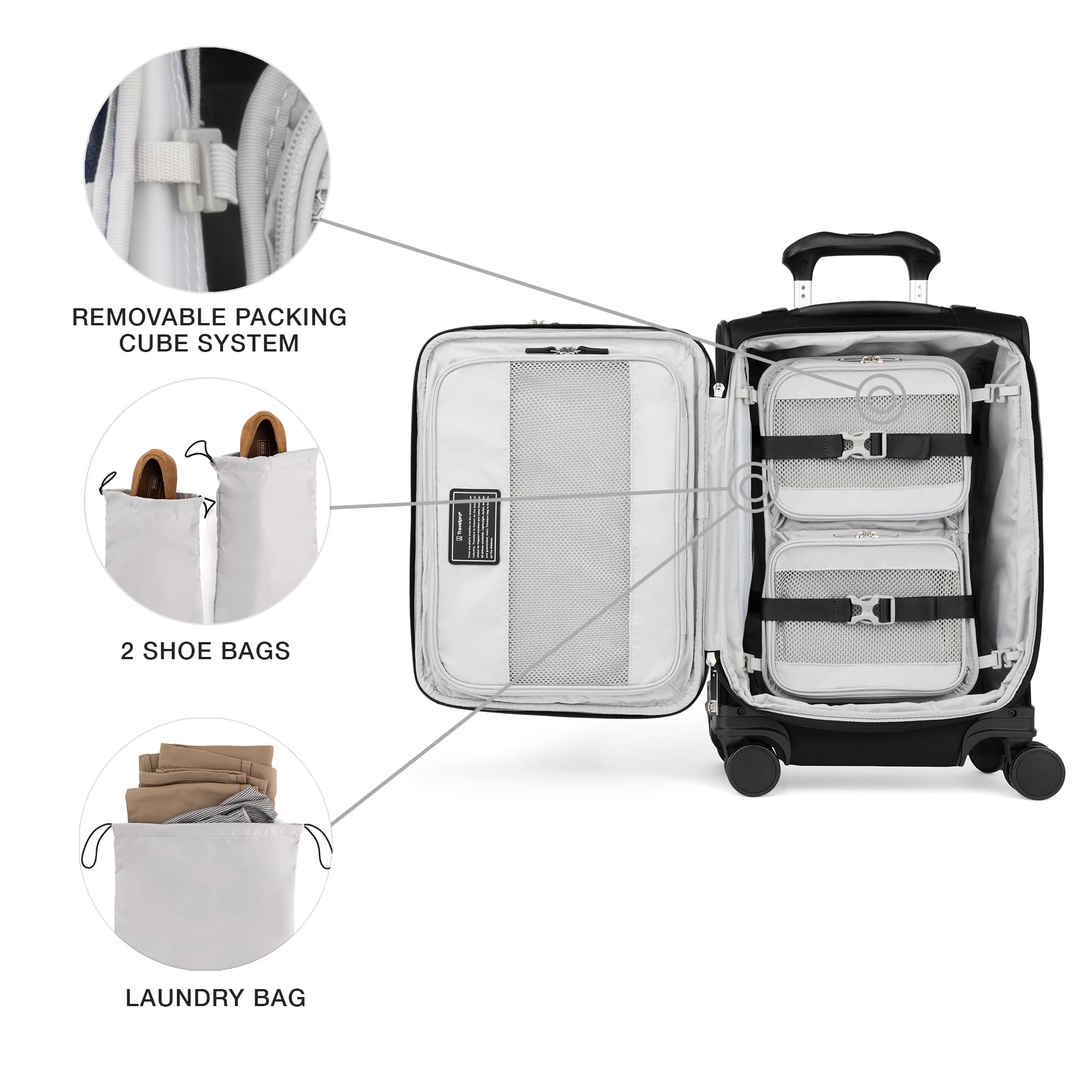Travelpro VersaPack+ Lightweight Softside Expandable Carry on Luggage, 8 Spinner Suitcase, TSA Lock, Men and Women, Carry On 21-Inch, Black Black Carry On U2
