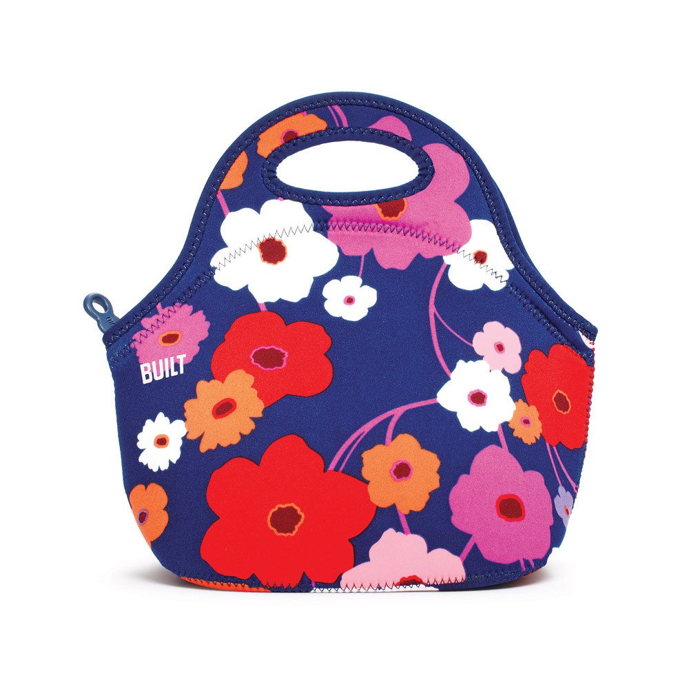 BUILT Gourmet Getaway Soft Neoprene Lunch Tote Bag - Lightweight, Insulated and Reusable, Lush Flower U1