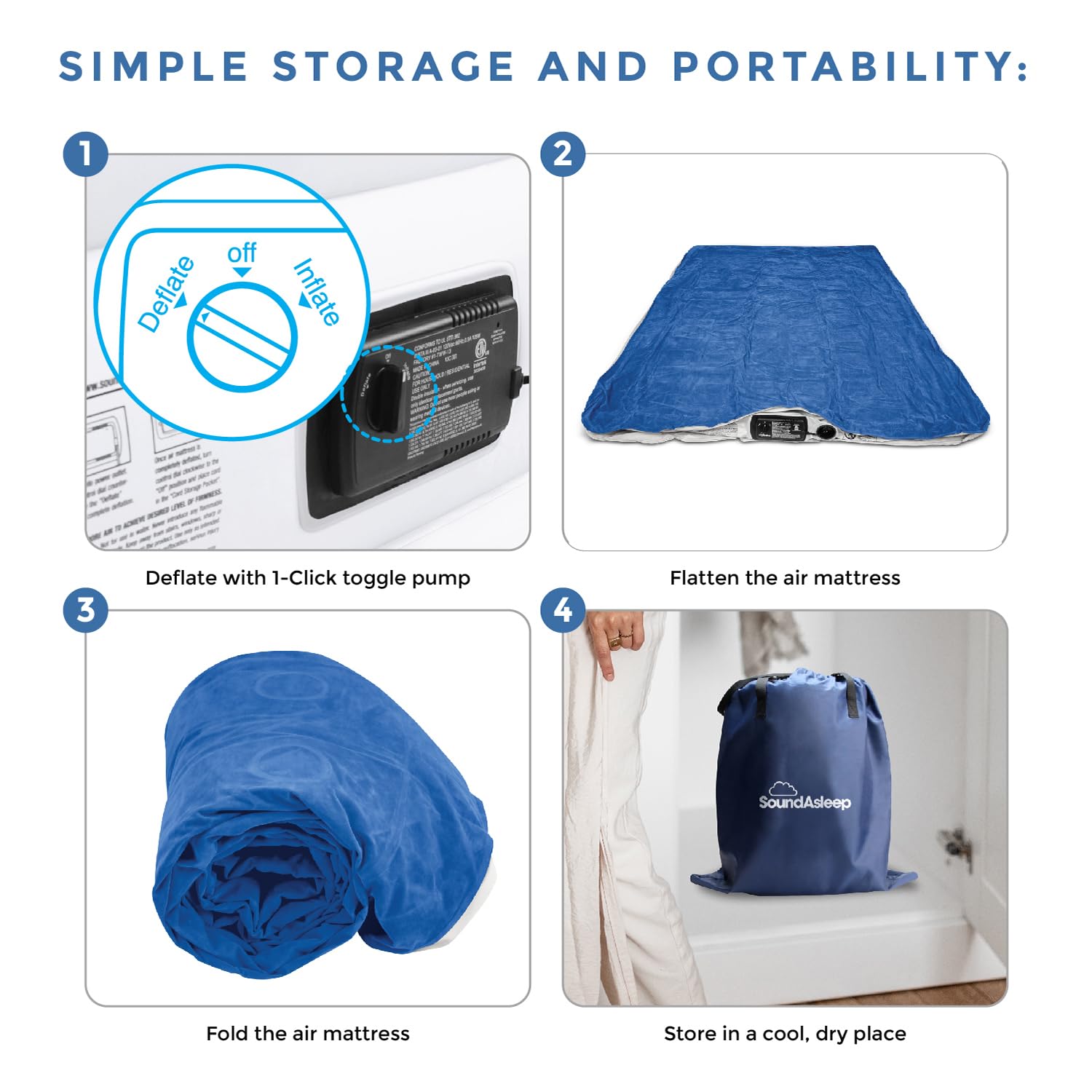 SoundAsleep Dream Series Luxury Air Mattress with ComfortCoil Technology & Built-in High Capacity Pump for Home & Camping- Double Height, Adjustable, Inflatable Blow Up, Portable - King Size Blue King U1