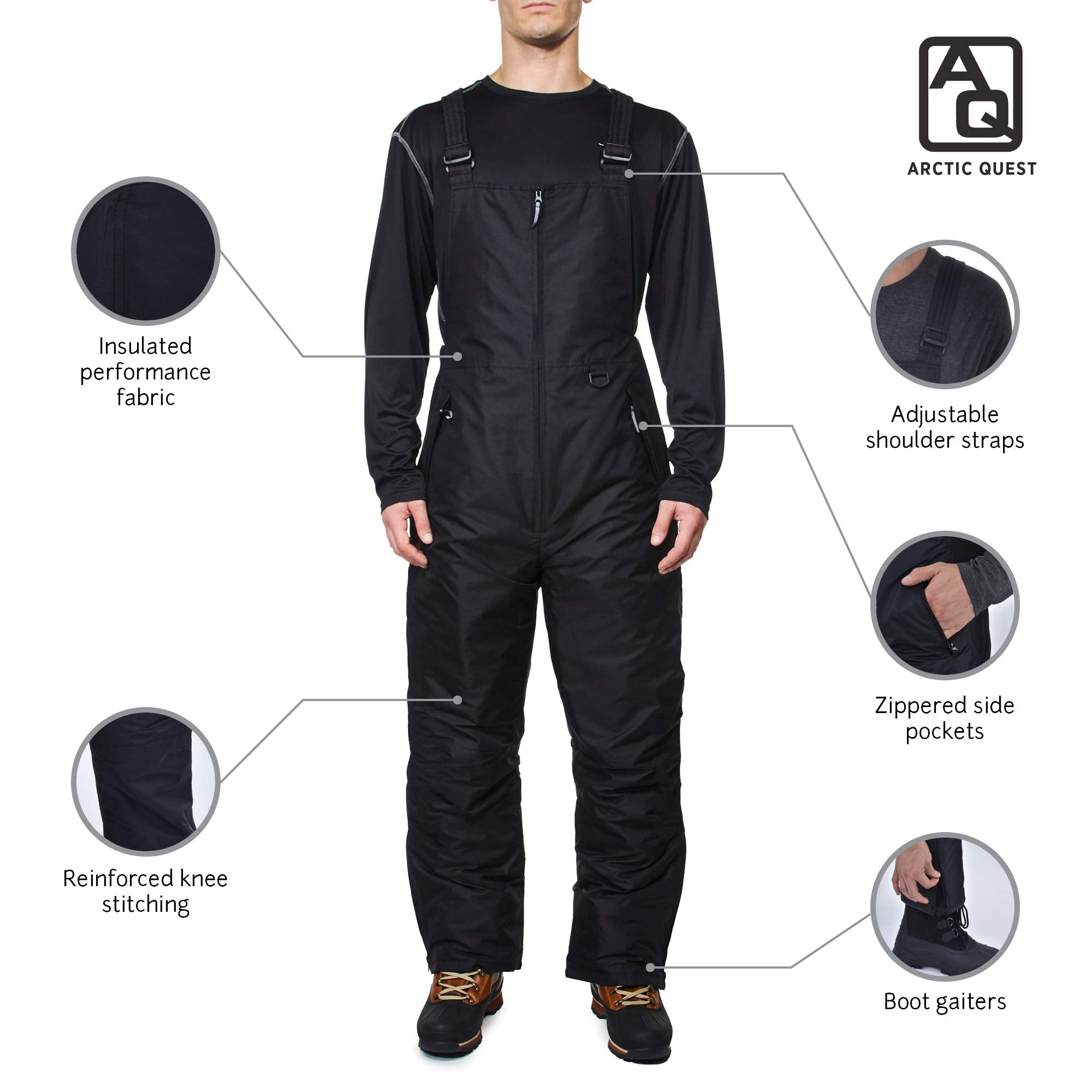 Arctic Quest Mens Insulated Snow and Ski Bib Overalls Snow Pants Snowboard Mens Overalls for Fishing, Hunting, Snowmobiling, Grey Heather, Medium Grey Heather Medium U1