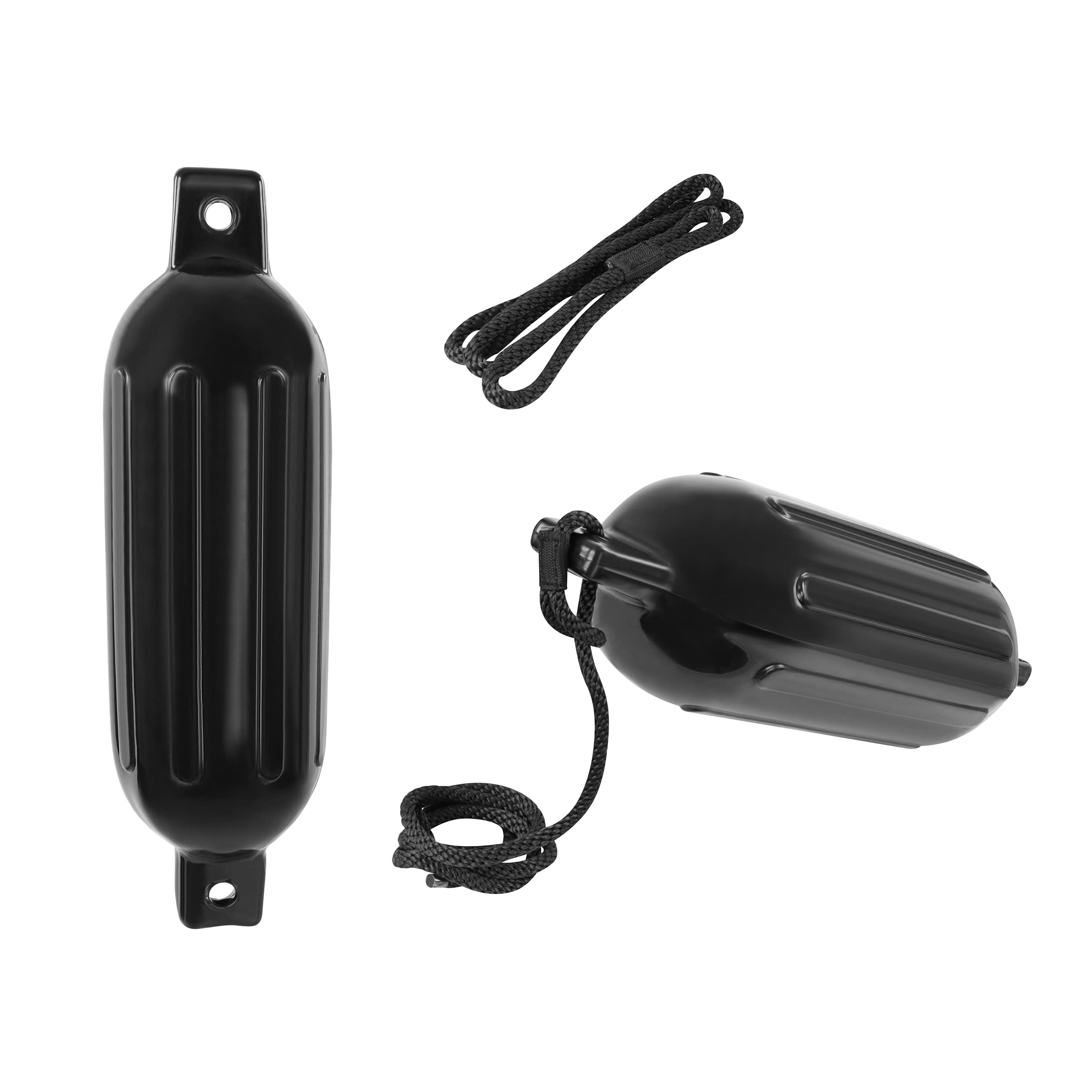 BISupply Boat Bumpers for Docking - Boat Fenders Black 2 Pack 22.8 x 7.8in Buoys with 2 Fender Lines and 12in Inflator U1