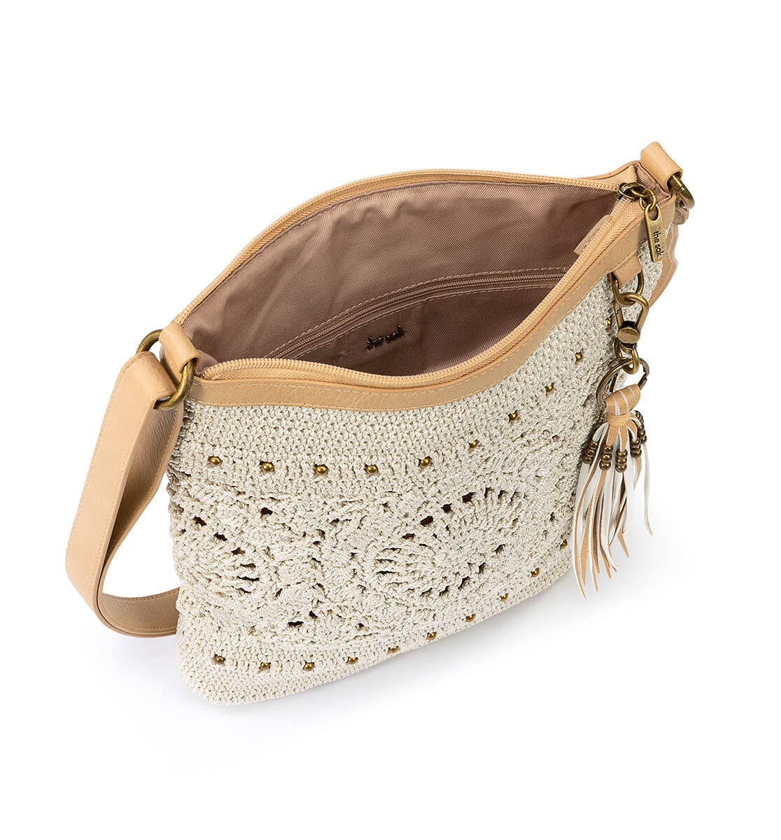 The Sak Lucia Crossbody Bag in Crochet, Convertible Purse with Adjustable Shoulder Strap, Natural Medallion Natural Medallion One Size U1
