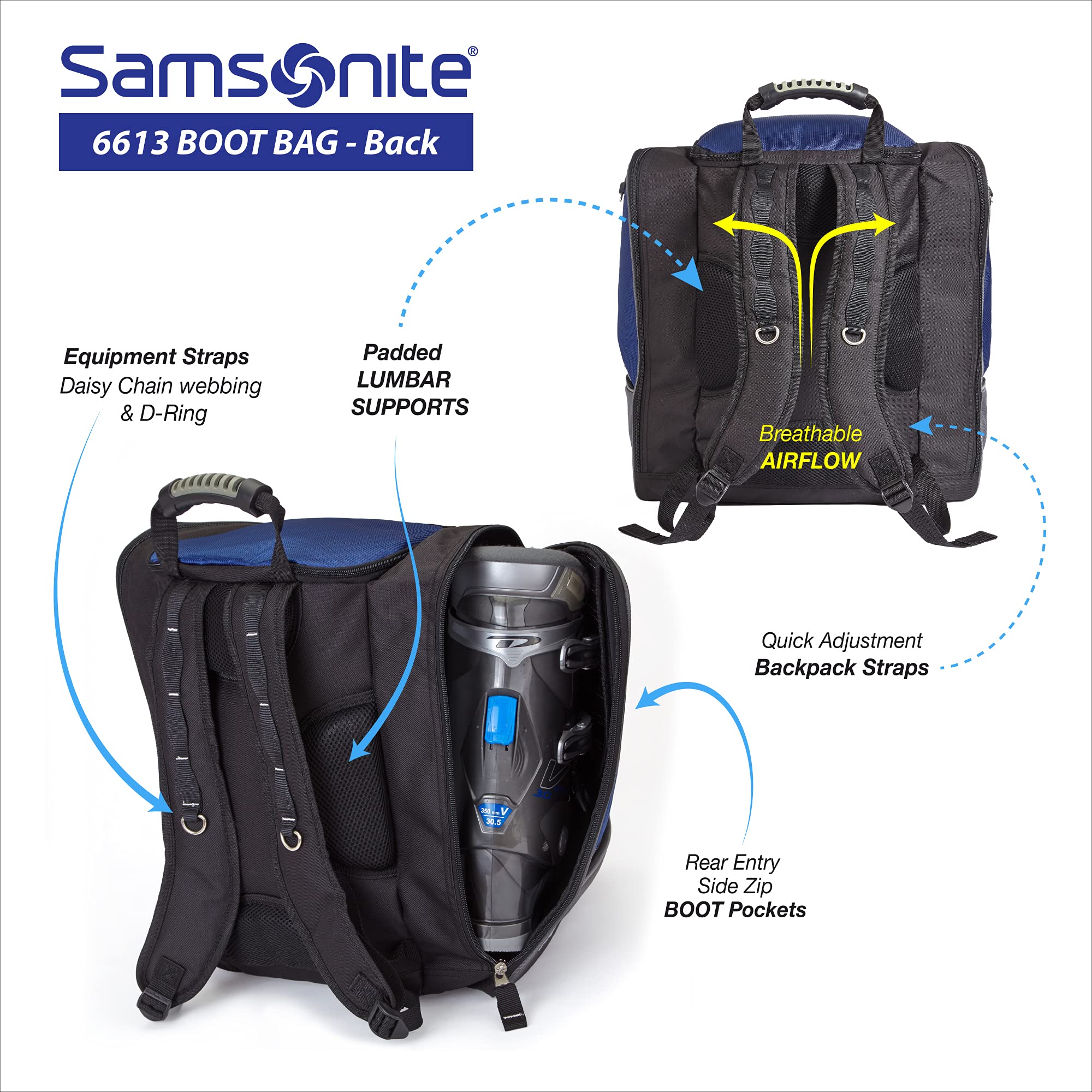 Samsonite Deluxe Adult Ski Boot Bag 2-Piece Set ( Black ) Black  U1