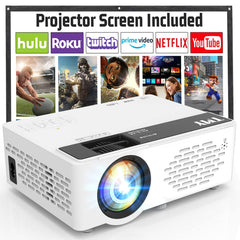 TMY Mini Projector, Upgraded Bluetooth Projector with Screen, 1080P Full HD Portable Projector, Movie Projector Compatible with TV Stick Smartphone/HDMI/USB, indoor & outdoor use U1