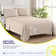 King Size Sheets - Breathable Luxury Bed Sheets with Full Elastic & Secure Corner Straps Built In - 1800 Supreme Collection Extra Soft Deep Pocket Bedding, Sheet Set, EXTRA DEEP pocket - King, Beige Beige EXTRA DEEP pocket - King U3