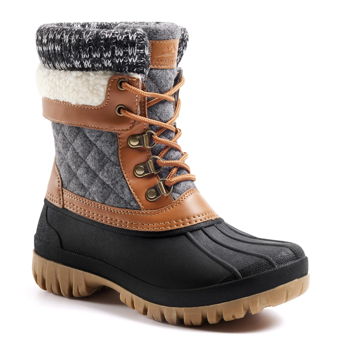 ALEADER Womens Snow Boots Duck Waterproof Boots Insulated Warm Brown Cold Weather Grey 8 M US Women Brown Grey 8 U1