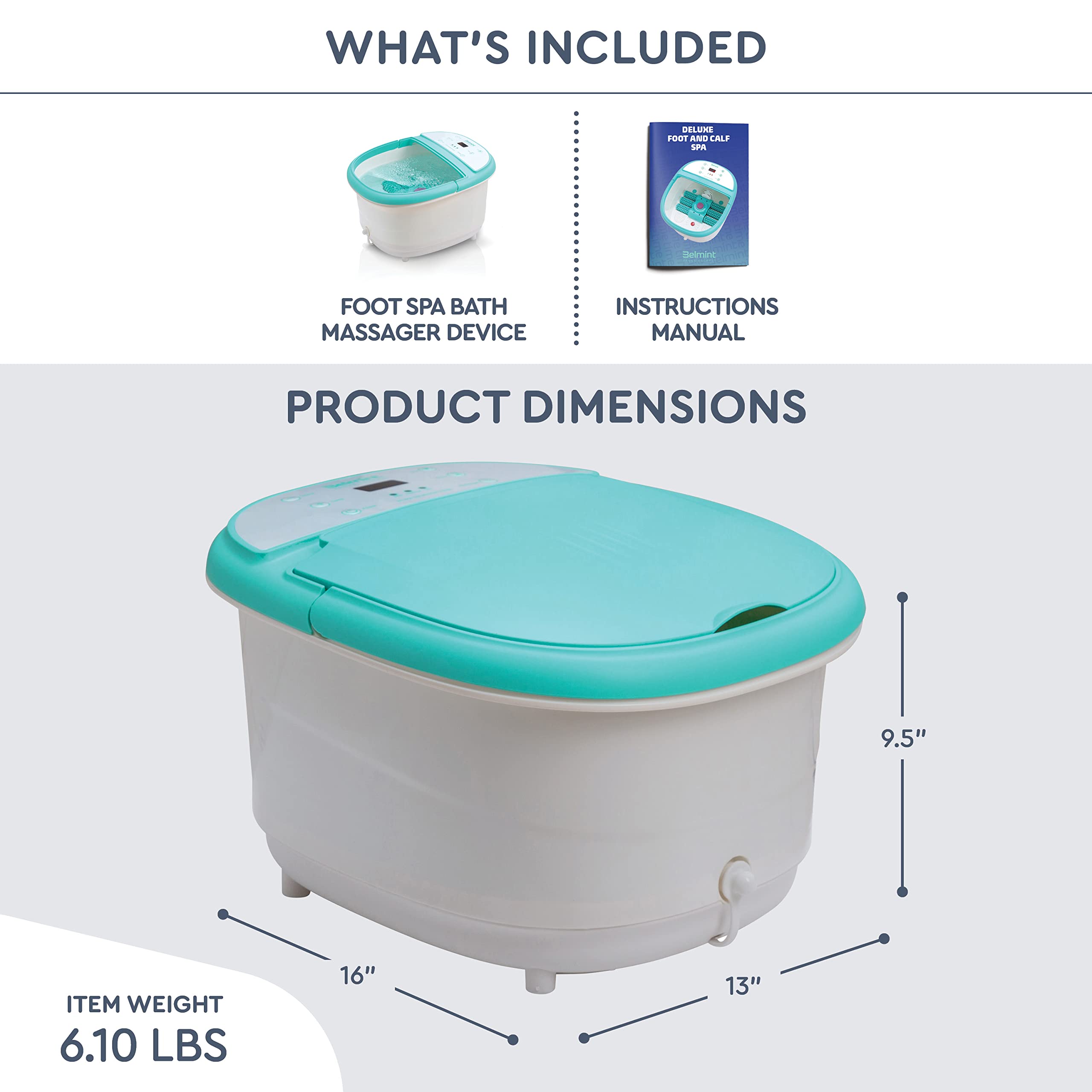 Belmint Foot Spa Foot Bath Massager – Feet Soaking Tub with Heat - Foot Bath with 6 Shiatsu Massage Rollers, Callus Remover, Adjustable Time & Temperature – Stress Relief and Sooths Tired Feet Light Blue 1 Count (Pack of 1) U1