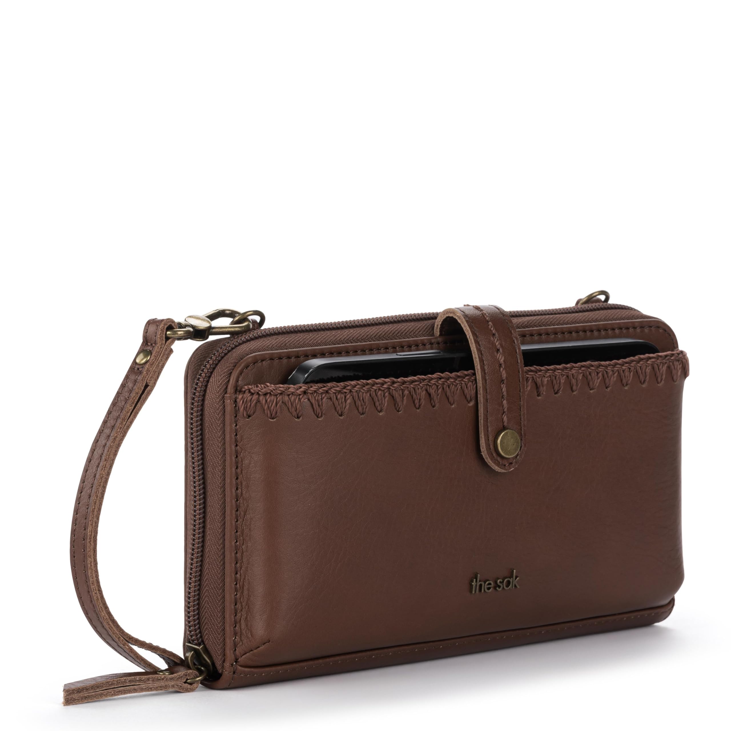 The Sak Iris Large Smartphone Crossbody Bag in Leather, Convertible Wristlet Purse Design - Whiskey Whiskey Large U1