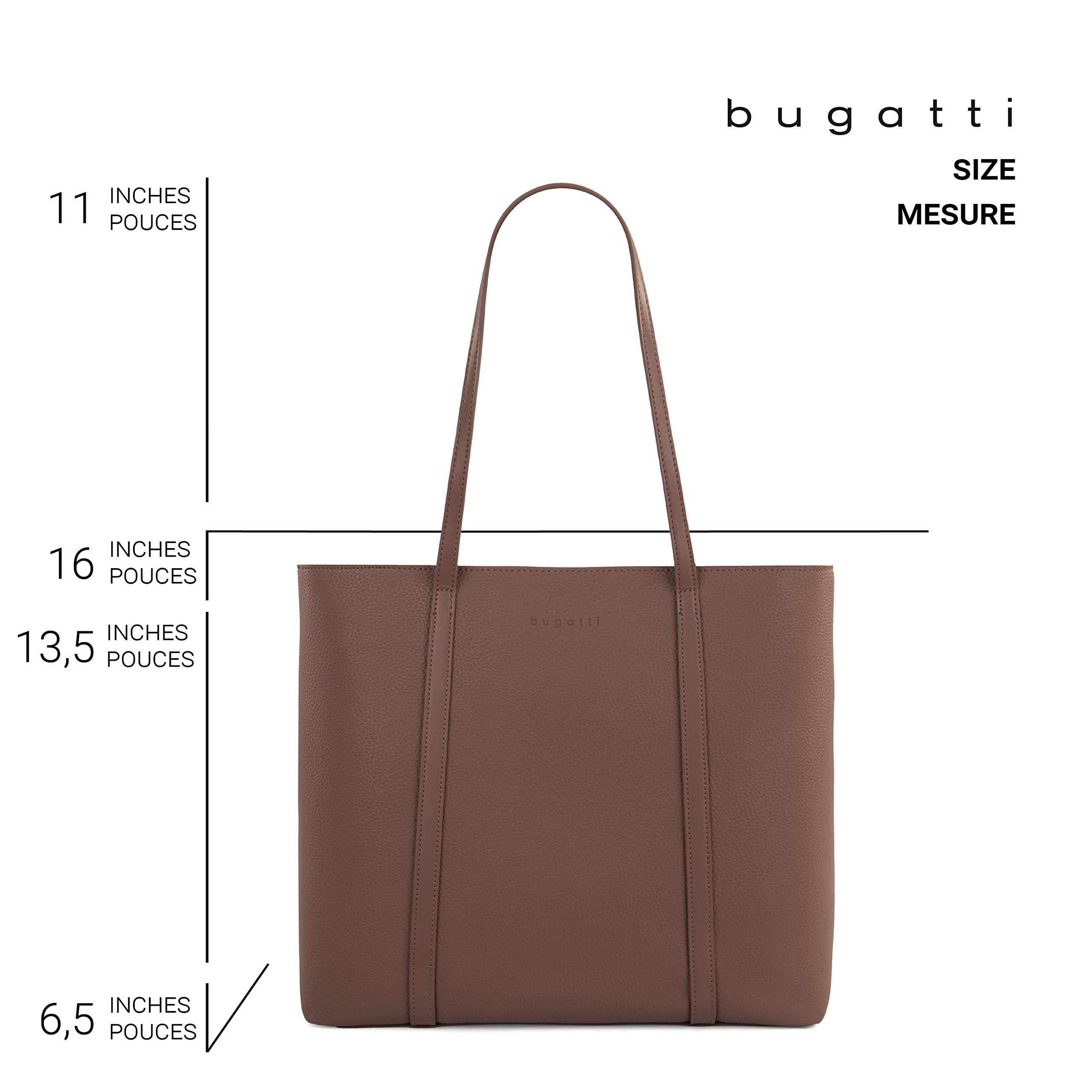 Bugatti Pure Collection Tote Bag for Women, Girls, and Teens, Vegan Leather Purse with Removable Laptop Sleeve For Work, School, or Travel, Fits Tablets, Phone, Wallet and More, Pink Pink Large U1