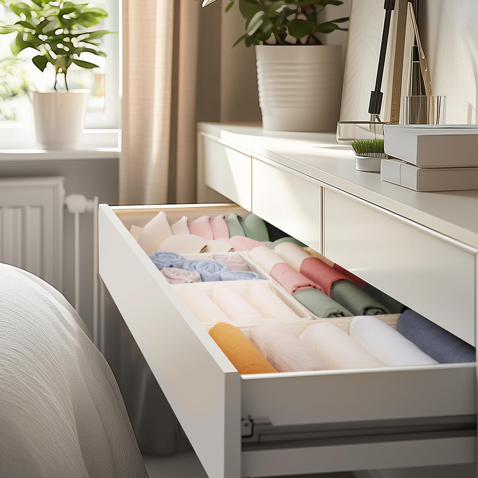 Criusia Drawer Organizer Clothes, 21 Pack Dresser Organizer for Baby Clothes, Underwear, Sock - Foldable Closet Organization and Storage Dividers Bins for Nursery, Bedroom (Beige) Beige 21PACK U1