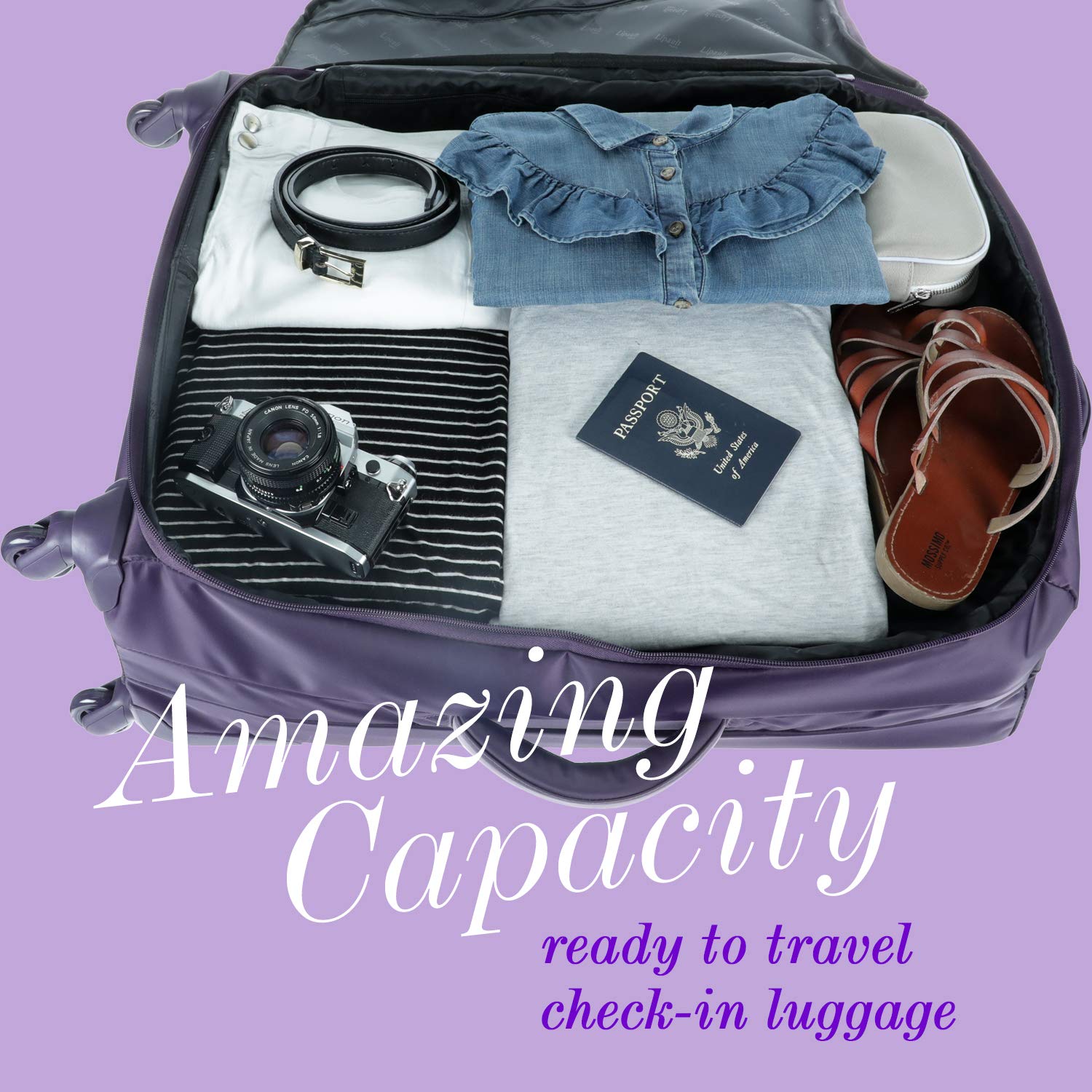Lipault - Original Plume Spinner 72/26 Luggage - Large Suitcase Rolling Bag for Women - Purple Purple One Size U1