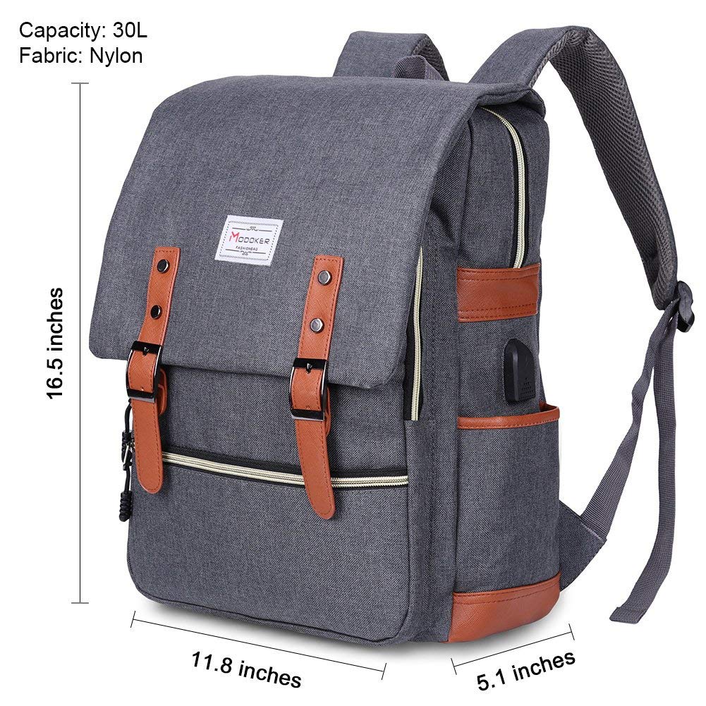 Modoker Vintage Laptop Backpack for Women Men,Travel Backpacks with USB Charging Port Fashion Backpack Fits 15.6Inch Notebook, Grey Grey 15.6 inch U1