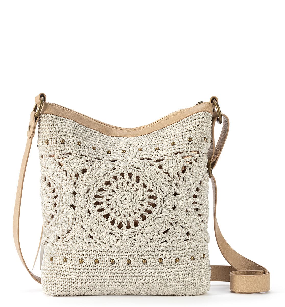 The Sak Lucia Crossbody Bag in Crochet, Convertible Purse with Adjustable Shoulder Strap, Natural Medallion Natural Medallion One Size U1