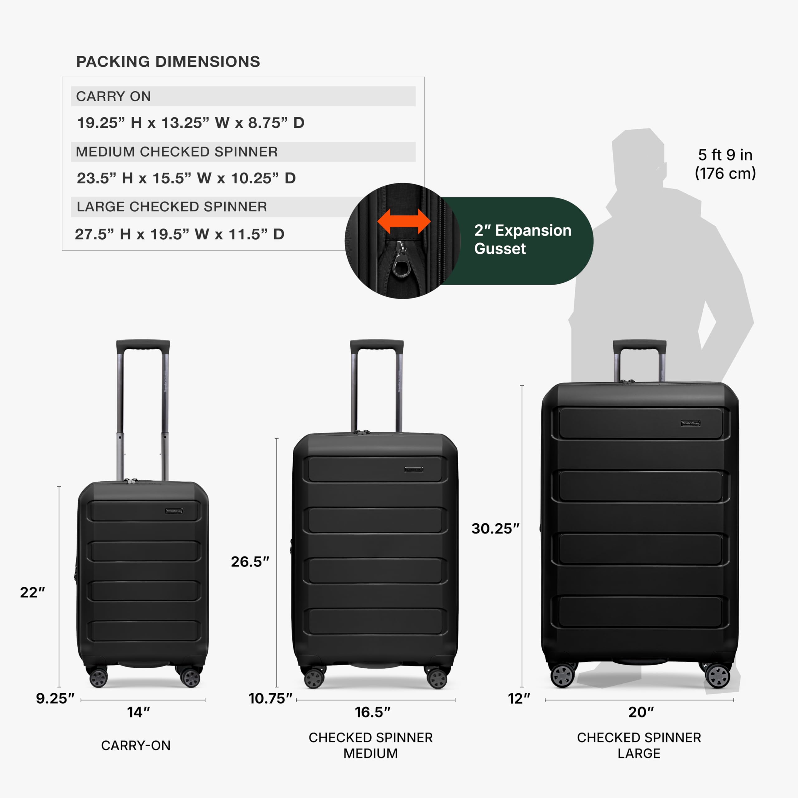 Traveler's Choice Pagosa Indestructible Hardshell Expandable Spinner Luggage, Black, 22-Inch Carry-on Black 22-Inch Carry-on U1