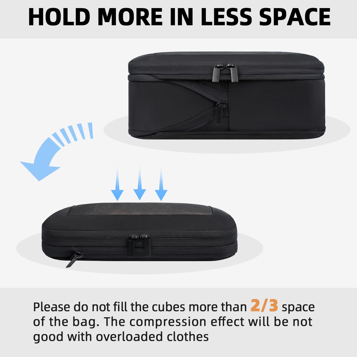 BAGAIL 4 Set/6 Set/8 Set Compression Packing Cubes Travel Accessories Expandable Packing Organizers (Square Mesh, 05-Jet Black) 05-Jet Black 10 inches x 7 inches x 2 inches U1