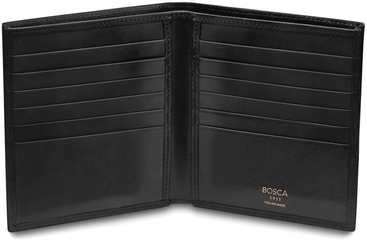 Bosca Men’s Wallet In Old Leather – 12 Pockets Bi-Fold Credit Holder Hand-Stained Full Grain Leather, RFID Blocking Black Black  U1