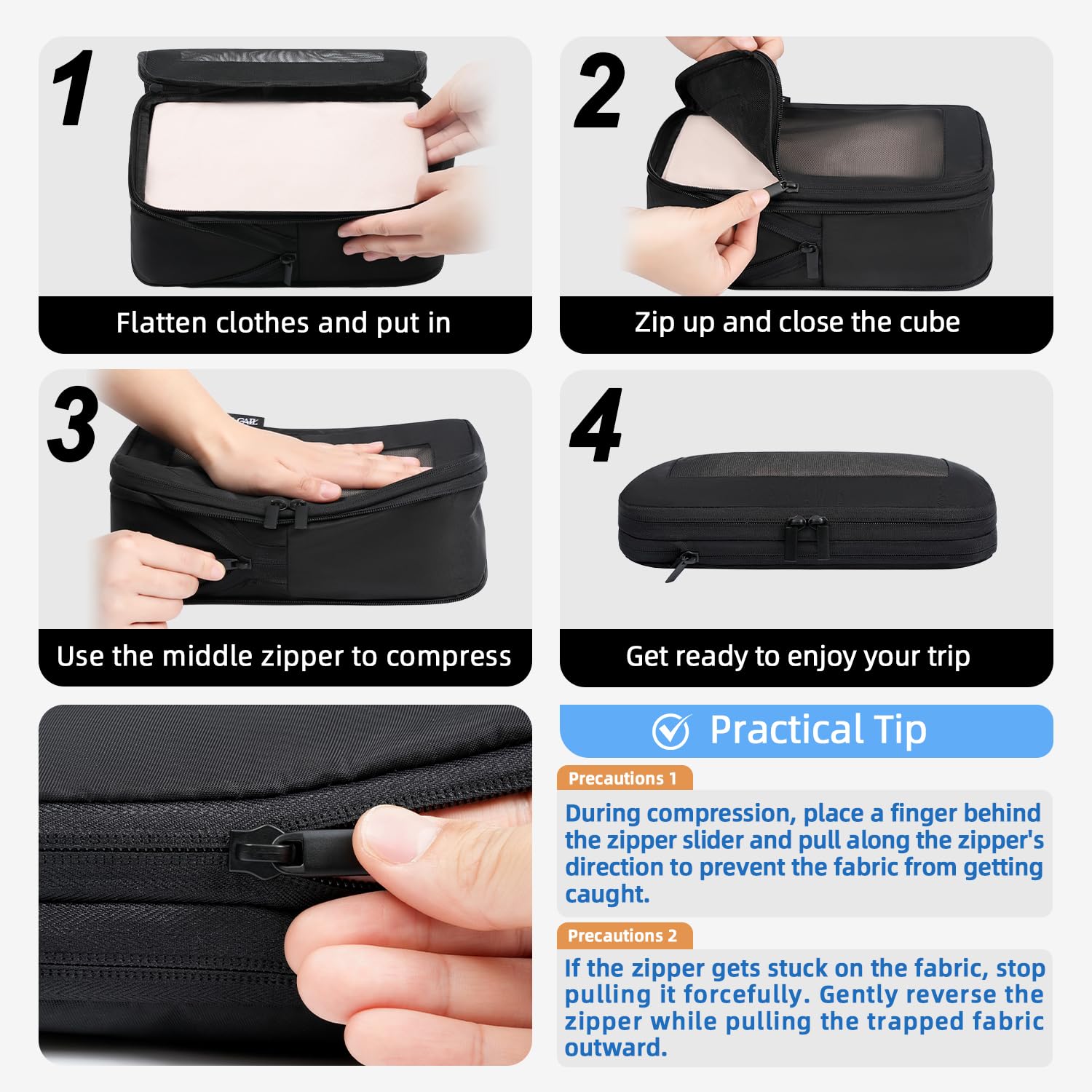 BAGAIL 4 Set/6 Set/8 Set Compression Packing Cubes Travel Accessories Expandable Packing Organizers (Square Mesh, 05-Jet Black) 05-Jet Black 10 inches x 7 inches x 2 inches U1