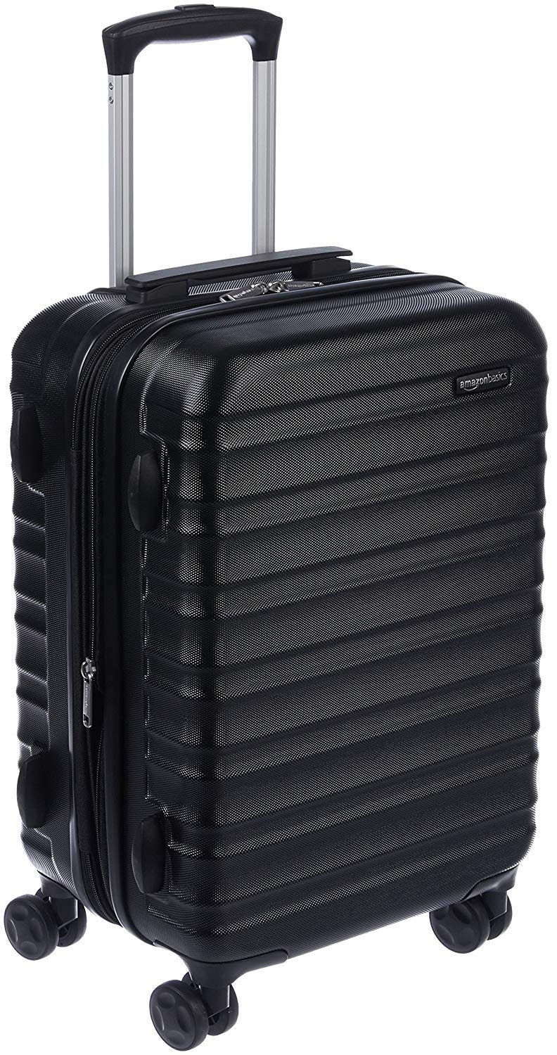 Amazon Basics Expandable Hardside Carry-On Luggage, Suitcase with Wheels, 21-Inch Spinner with Four Spinner Wheels and Scratch-Resistant Surface, Black U2