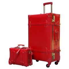 urecity Vintage Luggage Set of 2, Retro Suitcase Trunk with Wheels for Men and Women, Cute Designer Travel Luggage Set with Boarding Tote, Luggage Zipperless TSA Approved Red 20"+12" U1