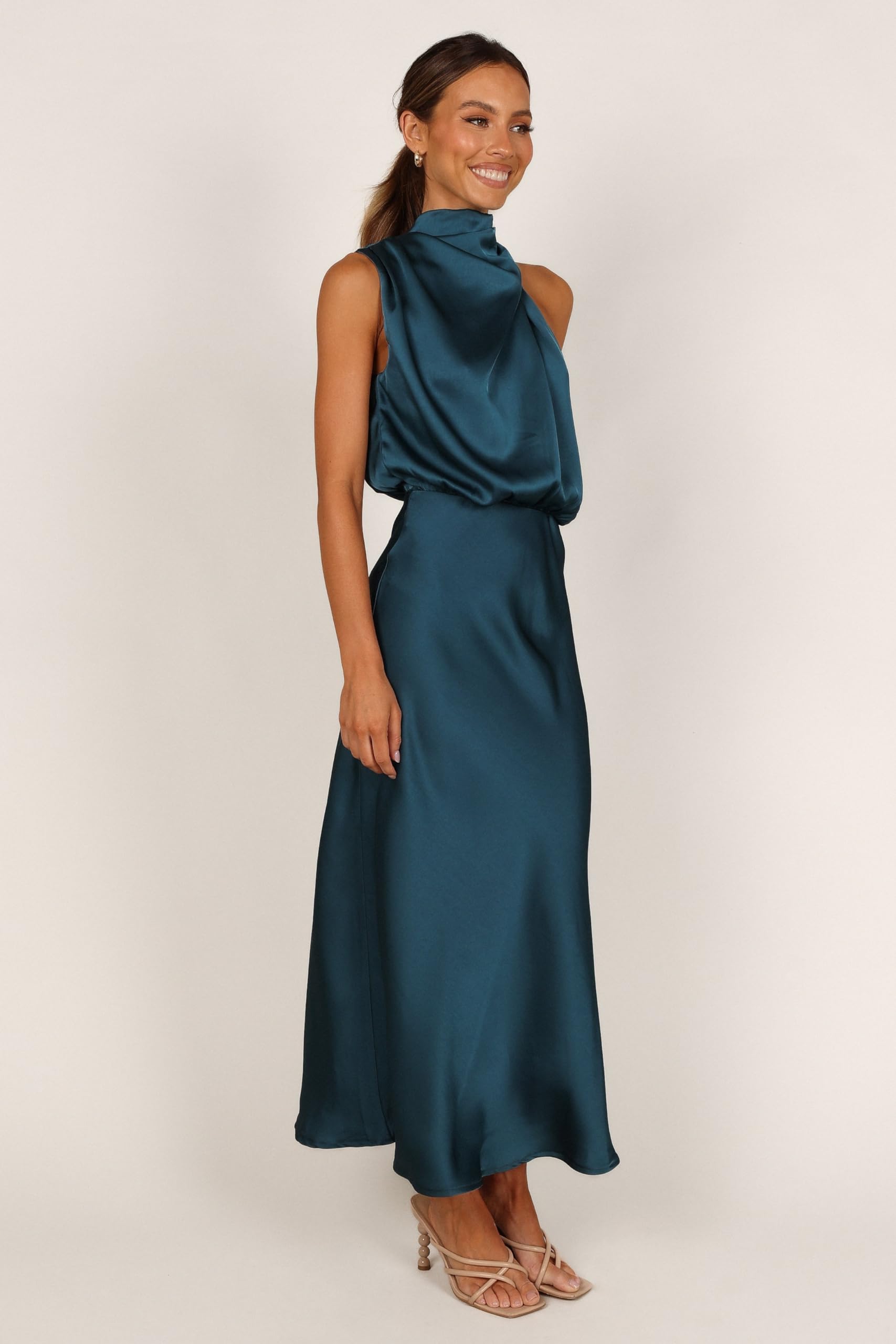 Petal & Pup Anabelle Halter Neck Midi Dress - Teal M Teal  U1