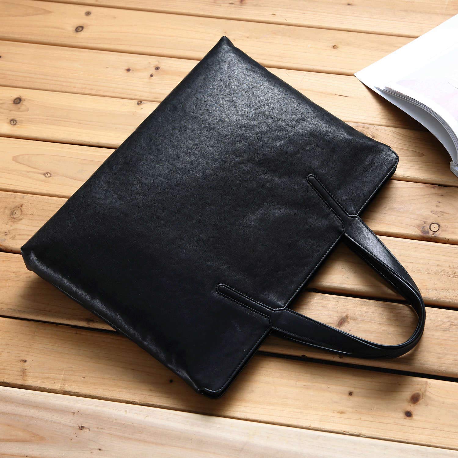 FEGER Genuine Leather Laptop Briefcases Slim Computer Bag Zipper Closure Business Handbags Tote 14 Inch Tablet Briefcase Case for Women and Man Fit A4 Files Black Black Medium U1