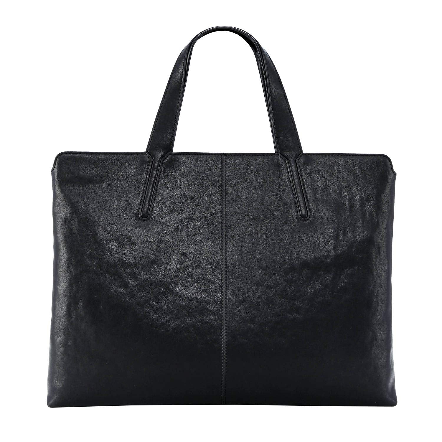 FEGER Genuine Leather Laptop Briefcases Slim Computer Bag Zipper Closure Business Handbags Tote 14 Inch Tablet Briefcase Case for Women and Man Fit A4 Files Black Black Medium U1