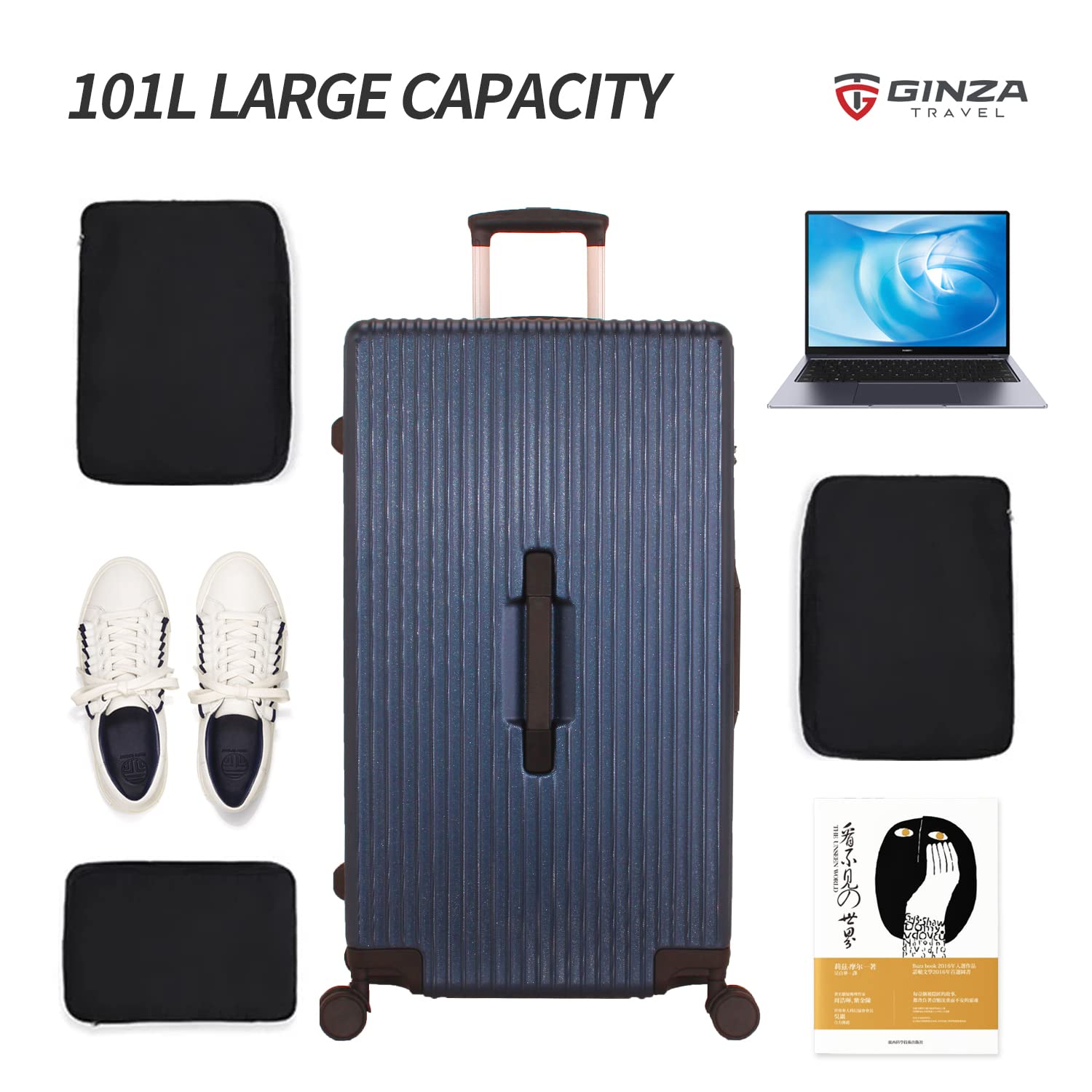 PRIMICIA GinzaTravel Trunk Luggage, 28 Inch Luggage with Spinner Wheels, Scratch resistant texture Lightweight PC material with TSA Lock（Family Travel Series ） (Dark Blue) Dark Blue 28inch-suitcase U1
