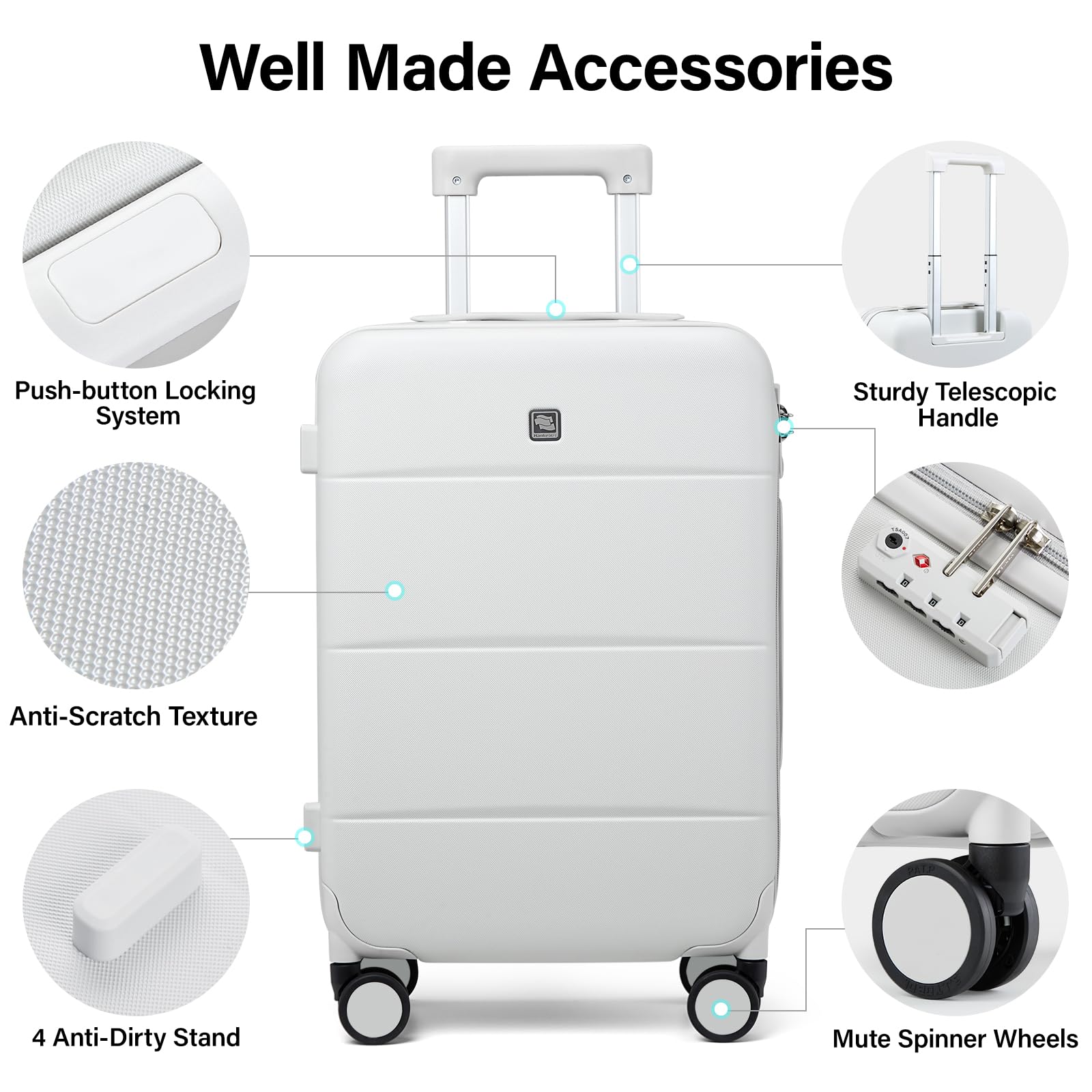 Hanke 20 Inch Carry On Luggage 22x14x9 Airline Approved PC Hard Shell Suitcases with Wheels TSA Luggage for Women Men Lightweight Travel Luggage(Smoke White) Smoke White Carry On 20-Inch U1
