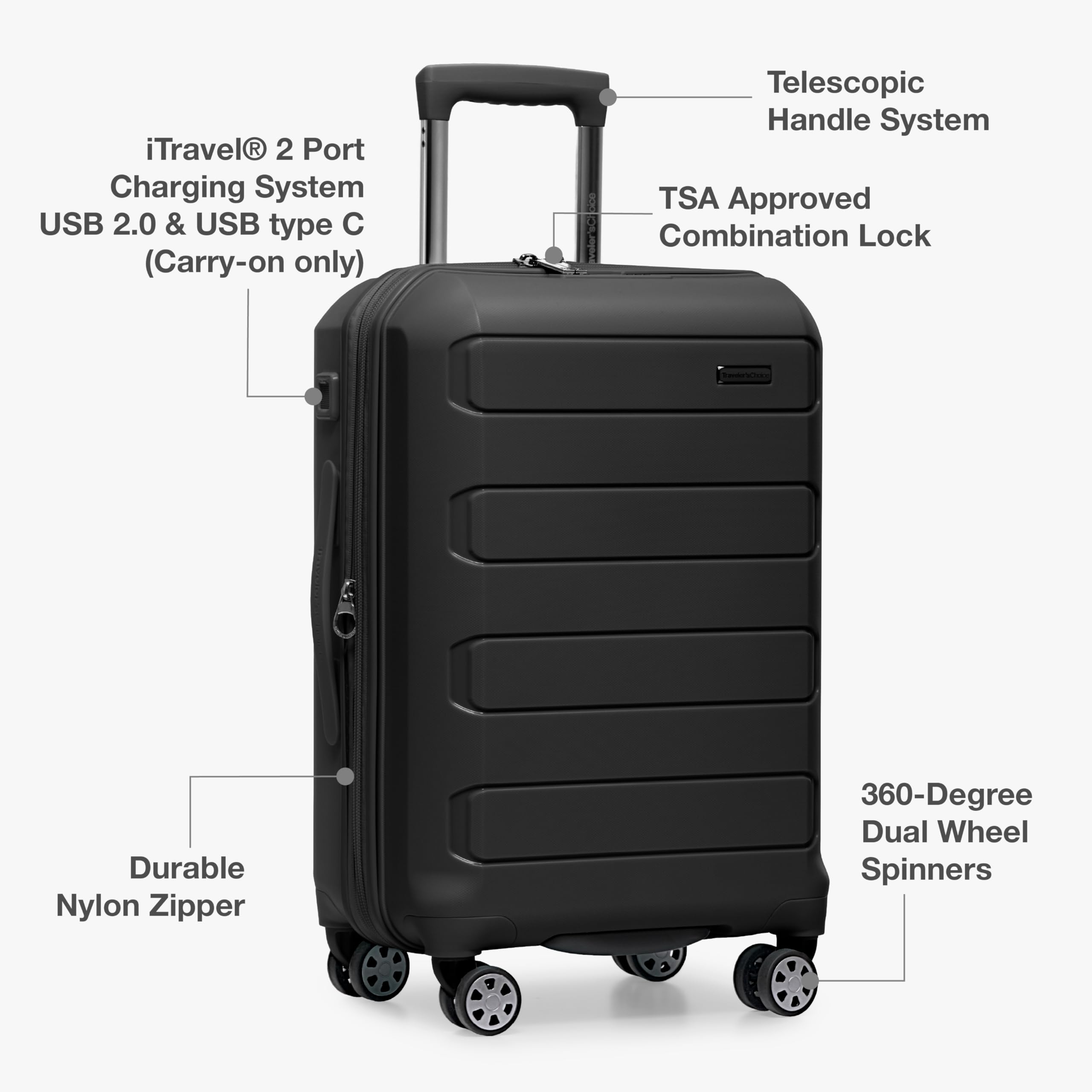Traveler's Choice Pagosa Indestructible Hardshell Expandable Spinner Luggage, Black, 22-Inch Carry-on Black 22-Inch Carry-on U1