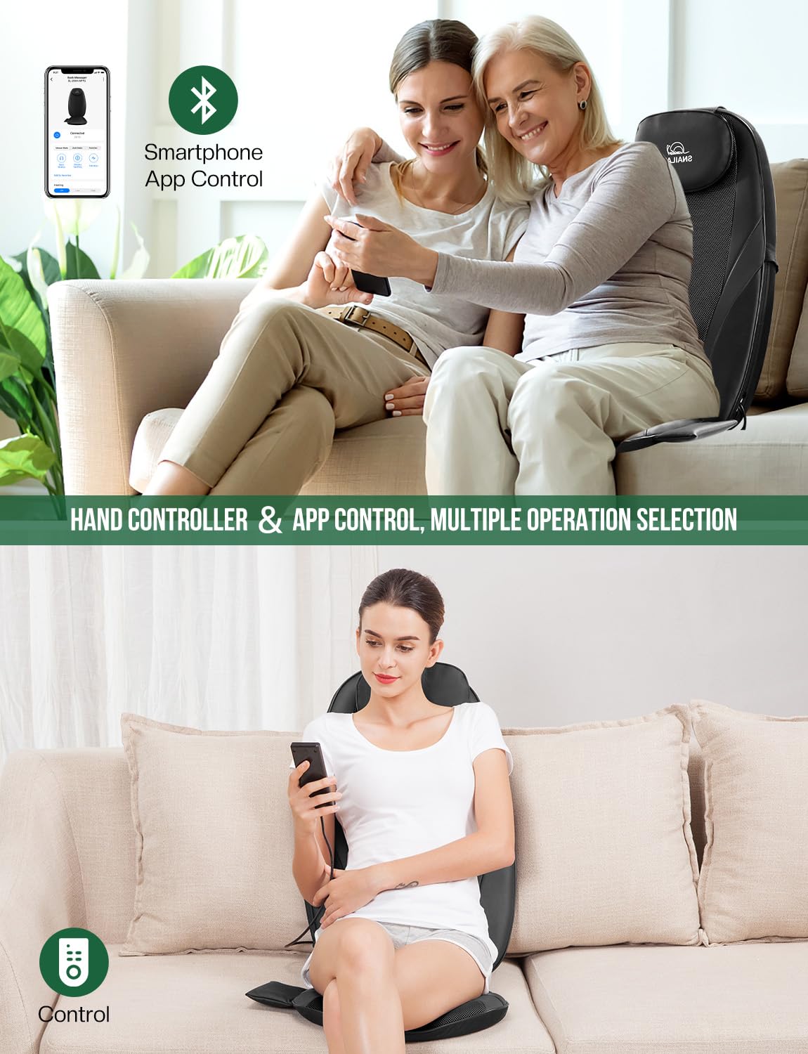 Snailax Back Massager with Soothing Heat, Gifts for Men, Women, Electric Deep Tissue Kneading Full Body Massage Chair for Back Pain, Home, Office Use, App Control Black 1 Count U1