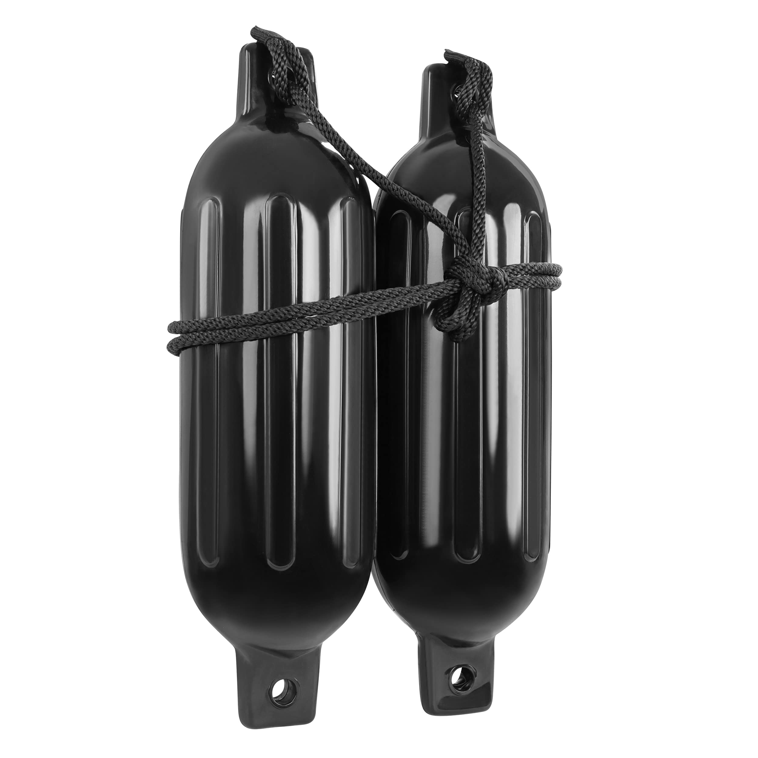 BISupply Boat Bumpers for Docking - Boat Fenders Black 2 Pack 22.8 x 7.8in Buoys with 2 Fender Lines and 12in Inflator U1
