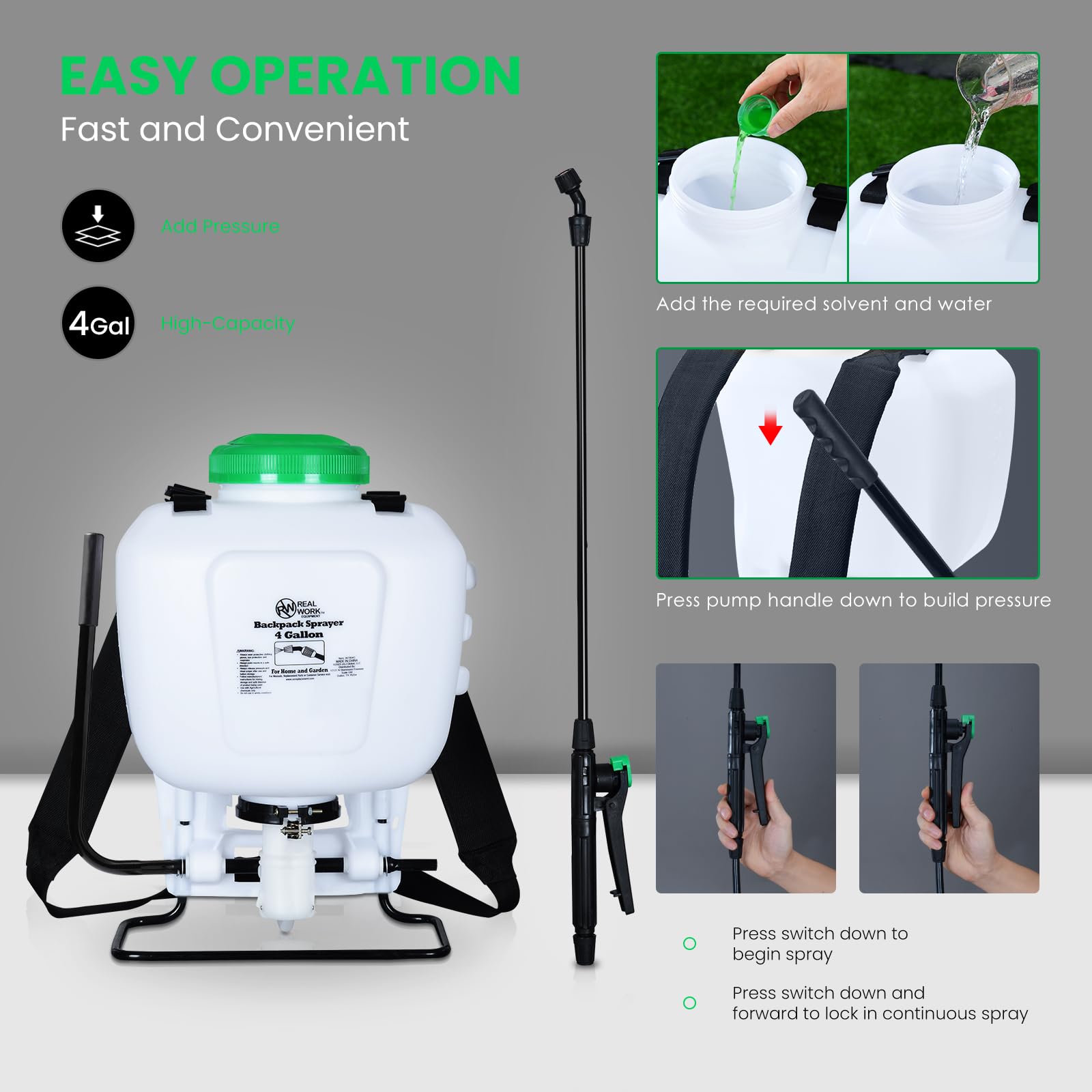 4-Gallon Backpack Sprayer with Padded Shoulder Strap for Pests & Weeds, Watering Garden, and Spraying Plants, in Translucent White by RealWork U1