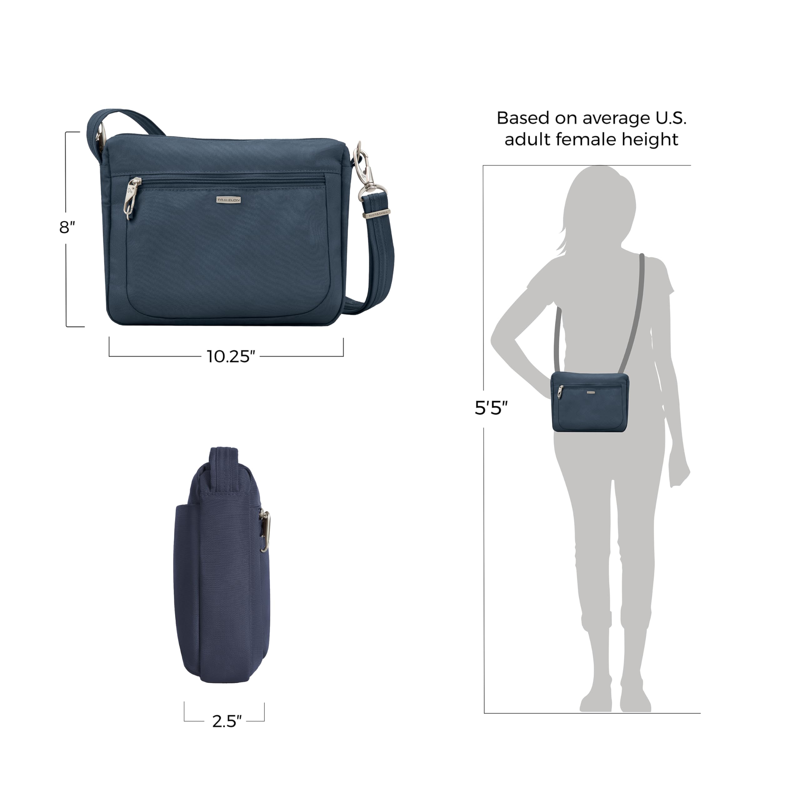 Travelon Anti-Theft Classic Small East/West Crossbody Midnight One Size U1
